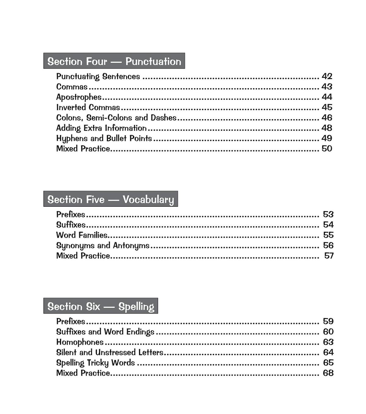 Contents pages from the KS2 English SATS Question Book Stretch showing topic coverage