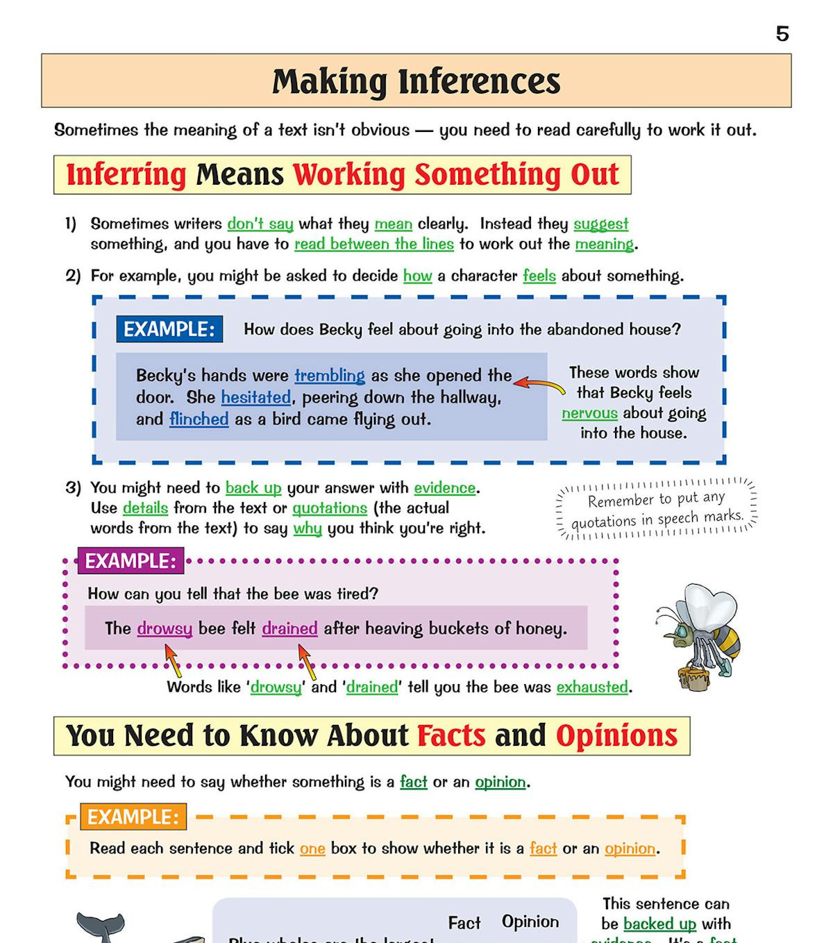 Sample page on making inferences with worked examples and practice tasks