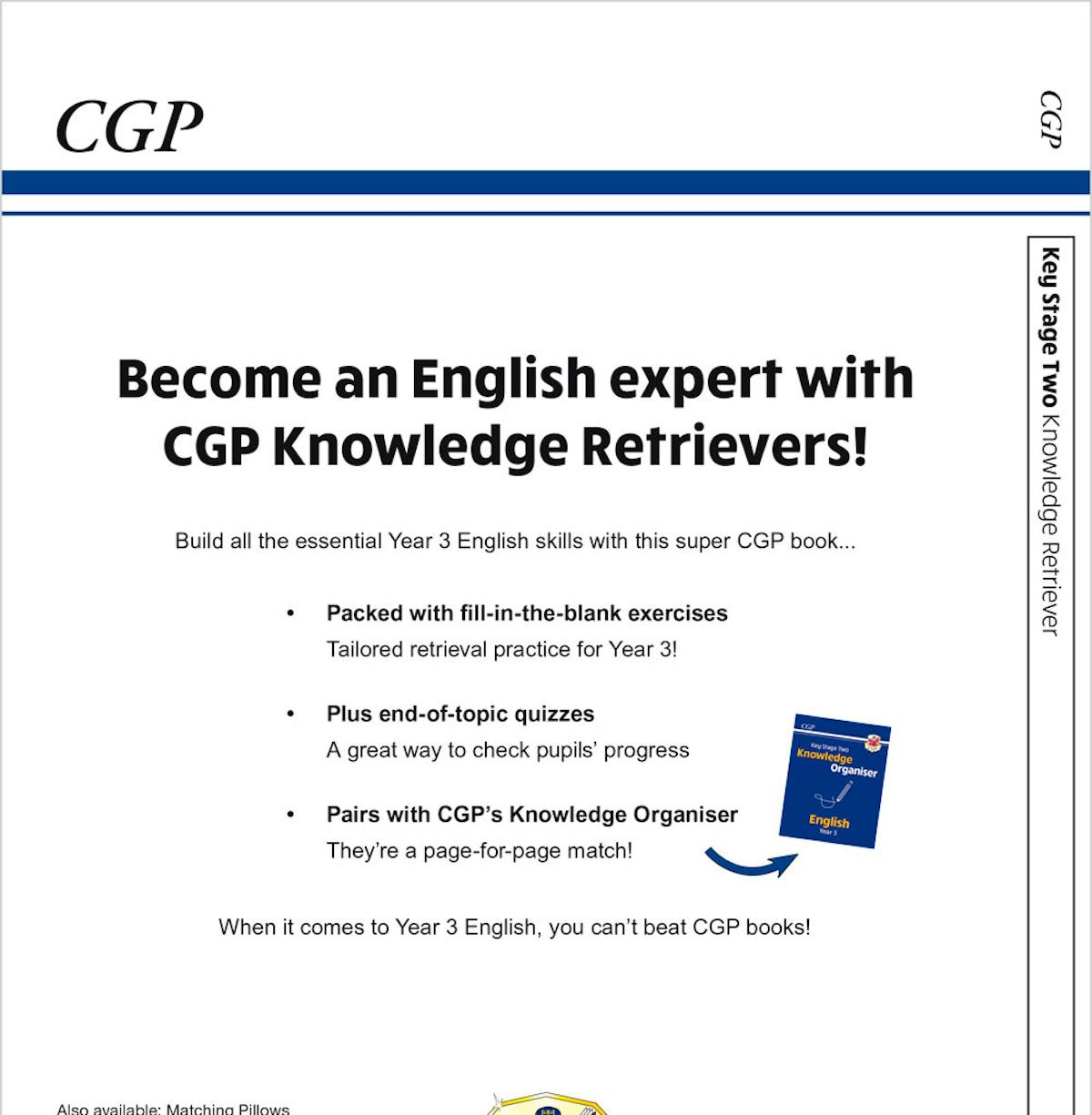 Back cover of the KS2 English Year 3 Knowledge Retriever showing key features