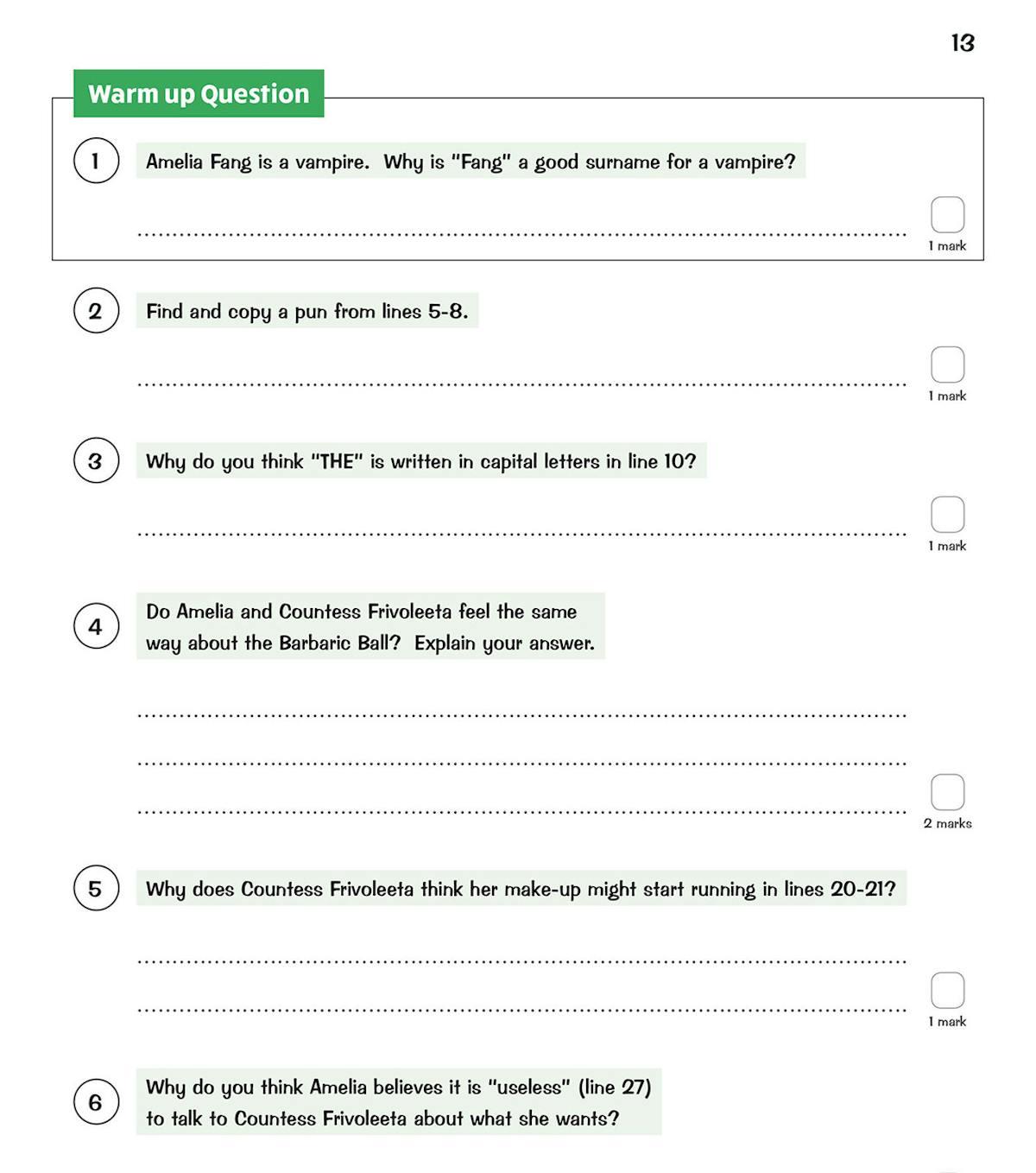 Additional comprehension passage and warm-up questions from the workbook