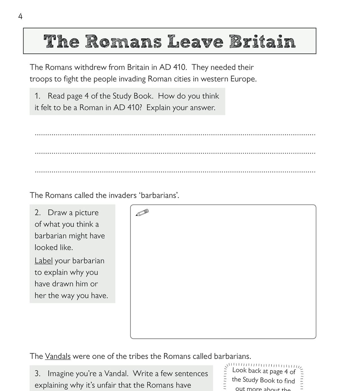 Activity page exploring the Romans leaving Britain and understanding the term 'barbarians'