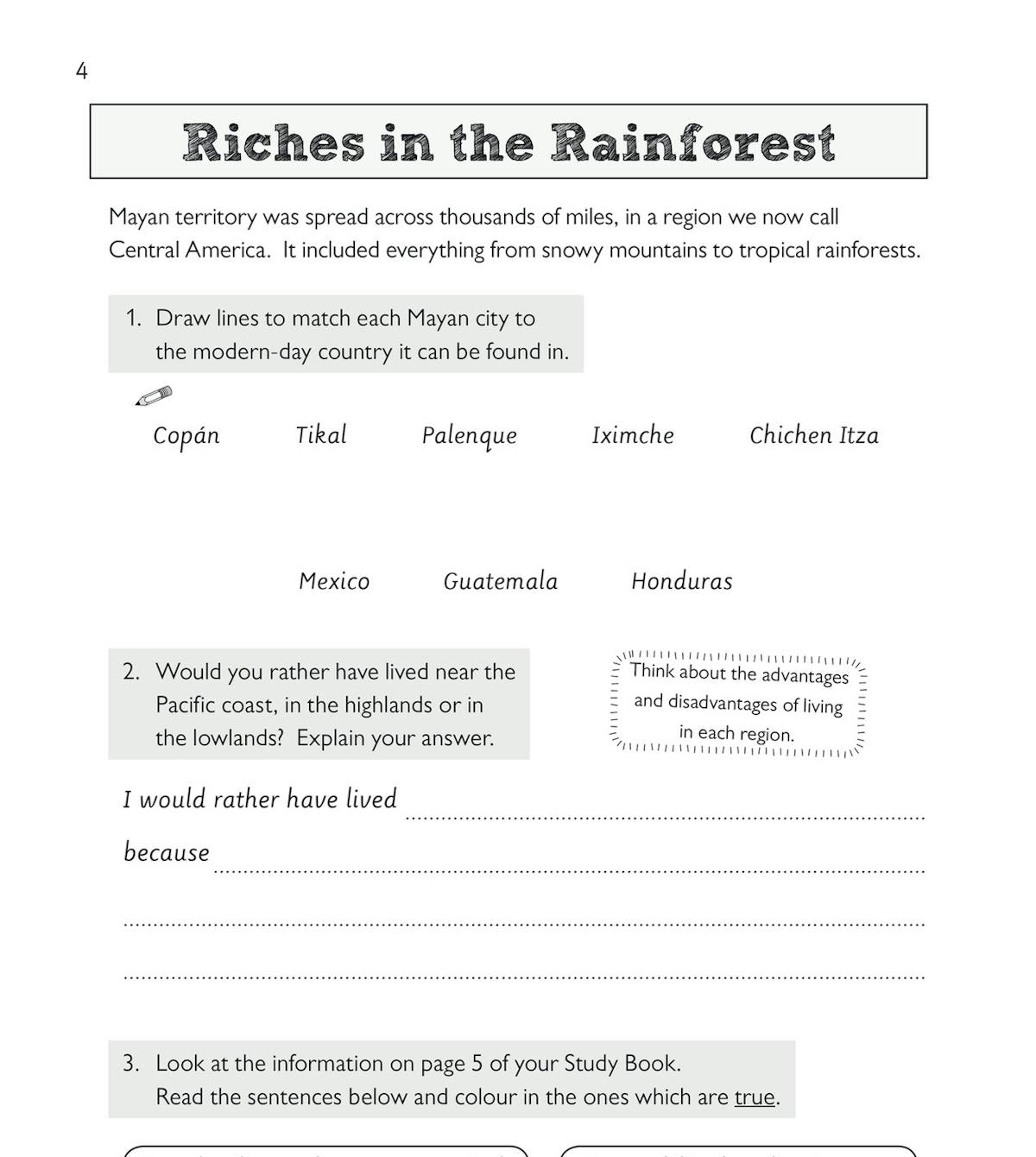 Sample page showing Mayan territory and resources activities