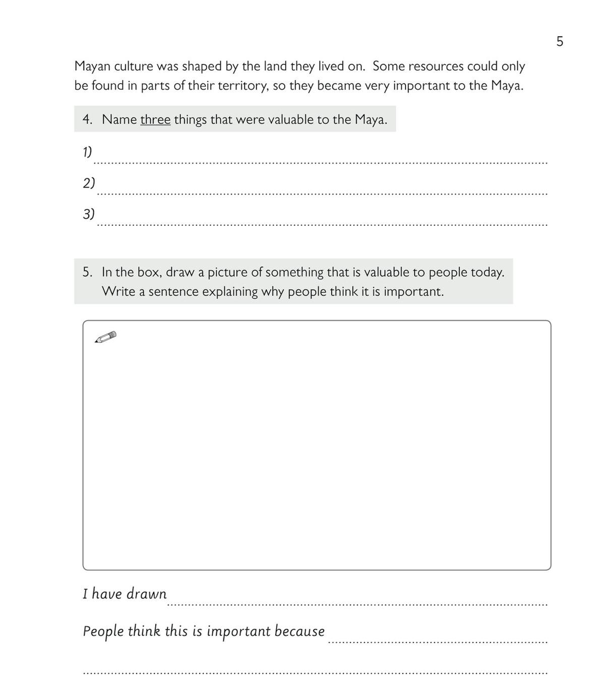 Activity page exploring Mayan riches and rainforest environment