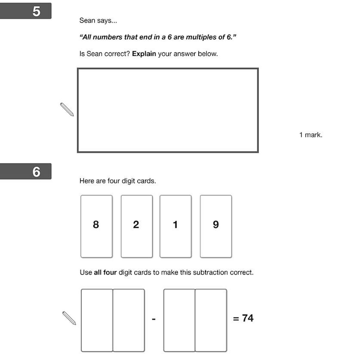 Sample questions from KS2 Maths 10-Minute Practice Papers showing reasoning and problem-solving tasks