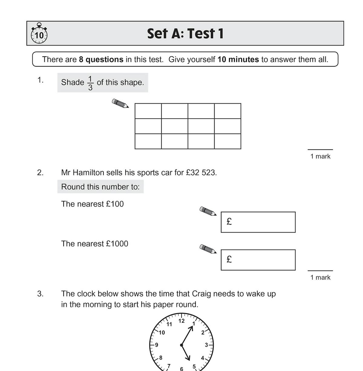 Test page featuring geometry reflection and a line graph interpretation task