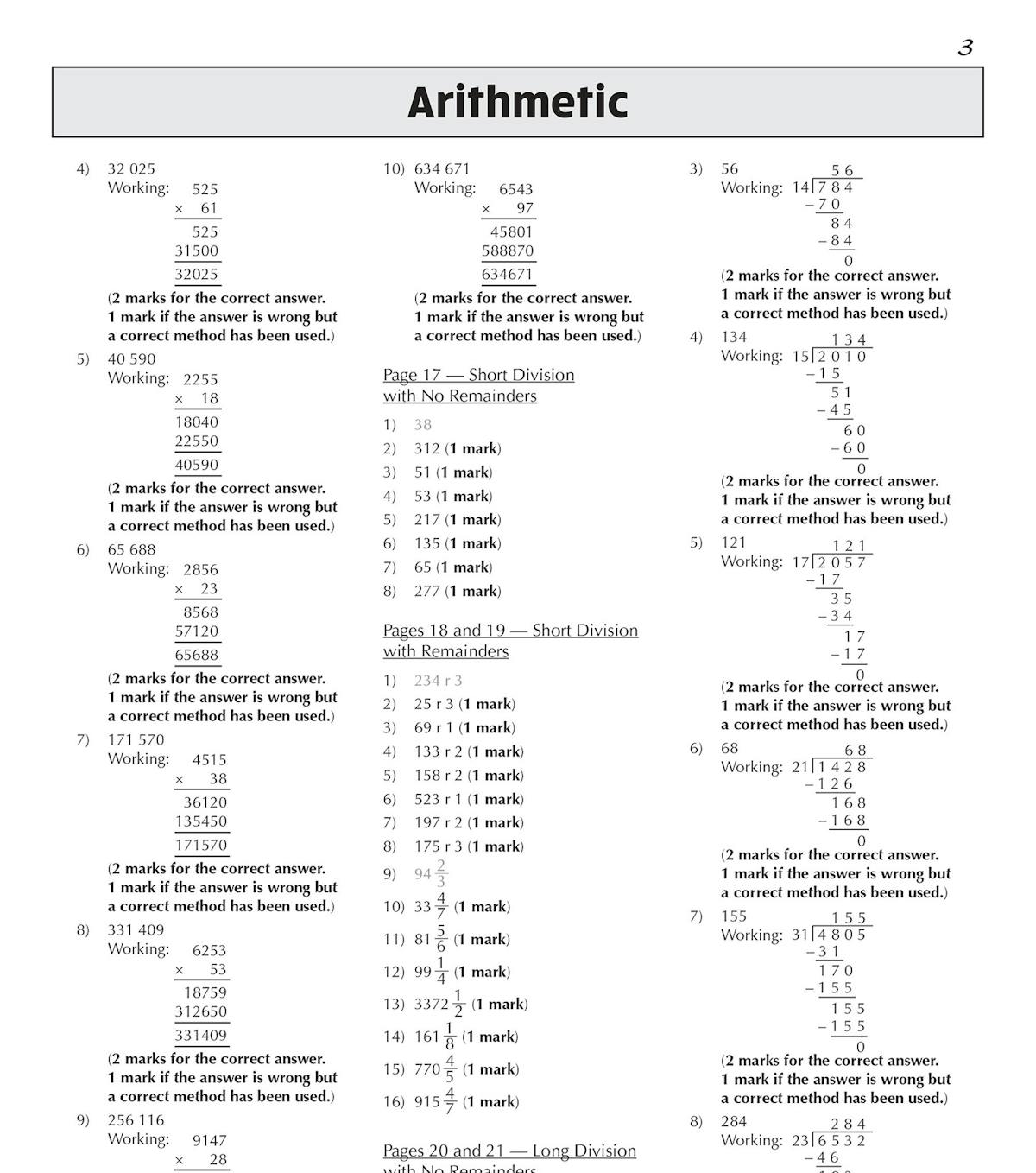 Sample page showing detailed arithmetic answers with working