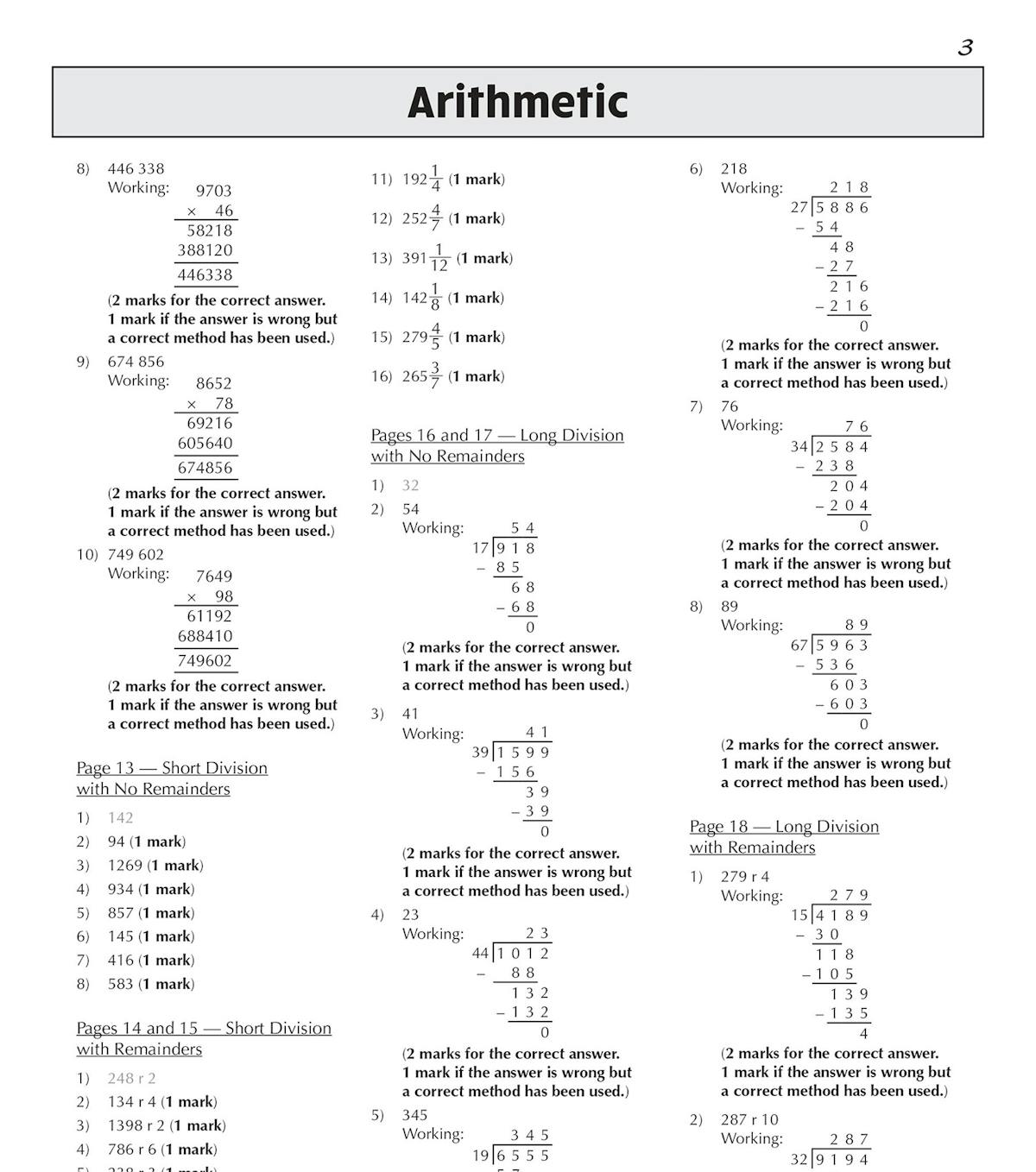 Sample page from the KS2 Maths SAT Buster Stretch Answer Book showing detailed arithmetic solutions