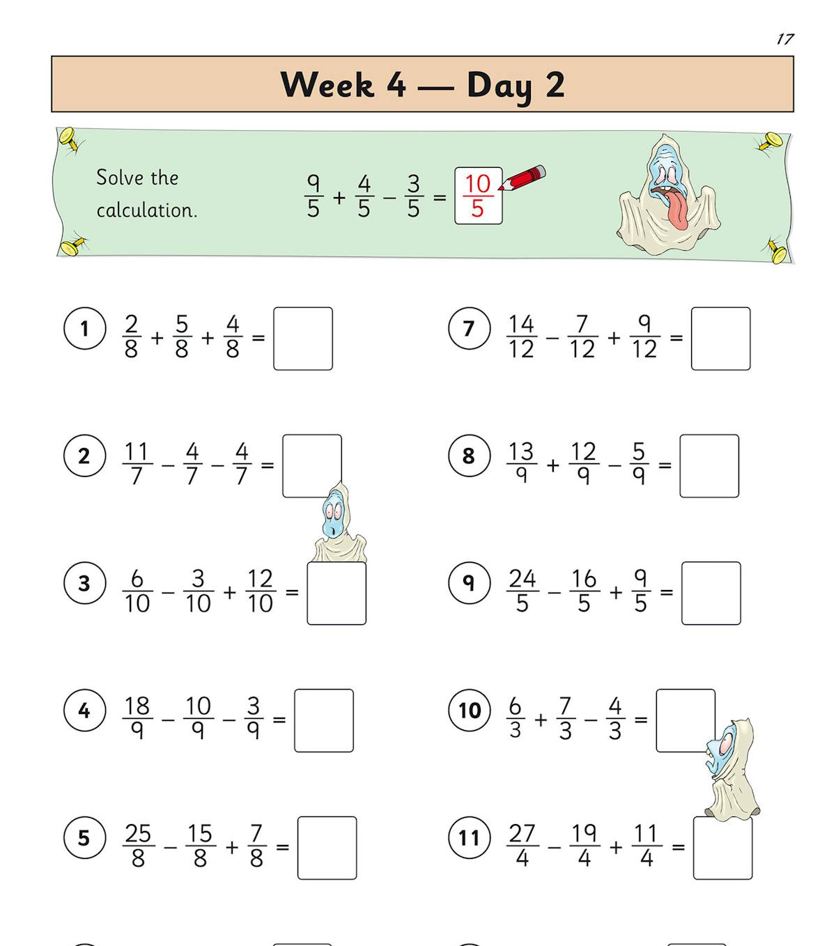 Daily practice page showing fraction calculations with score tracking box