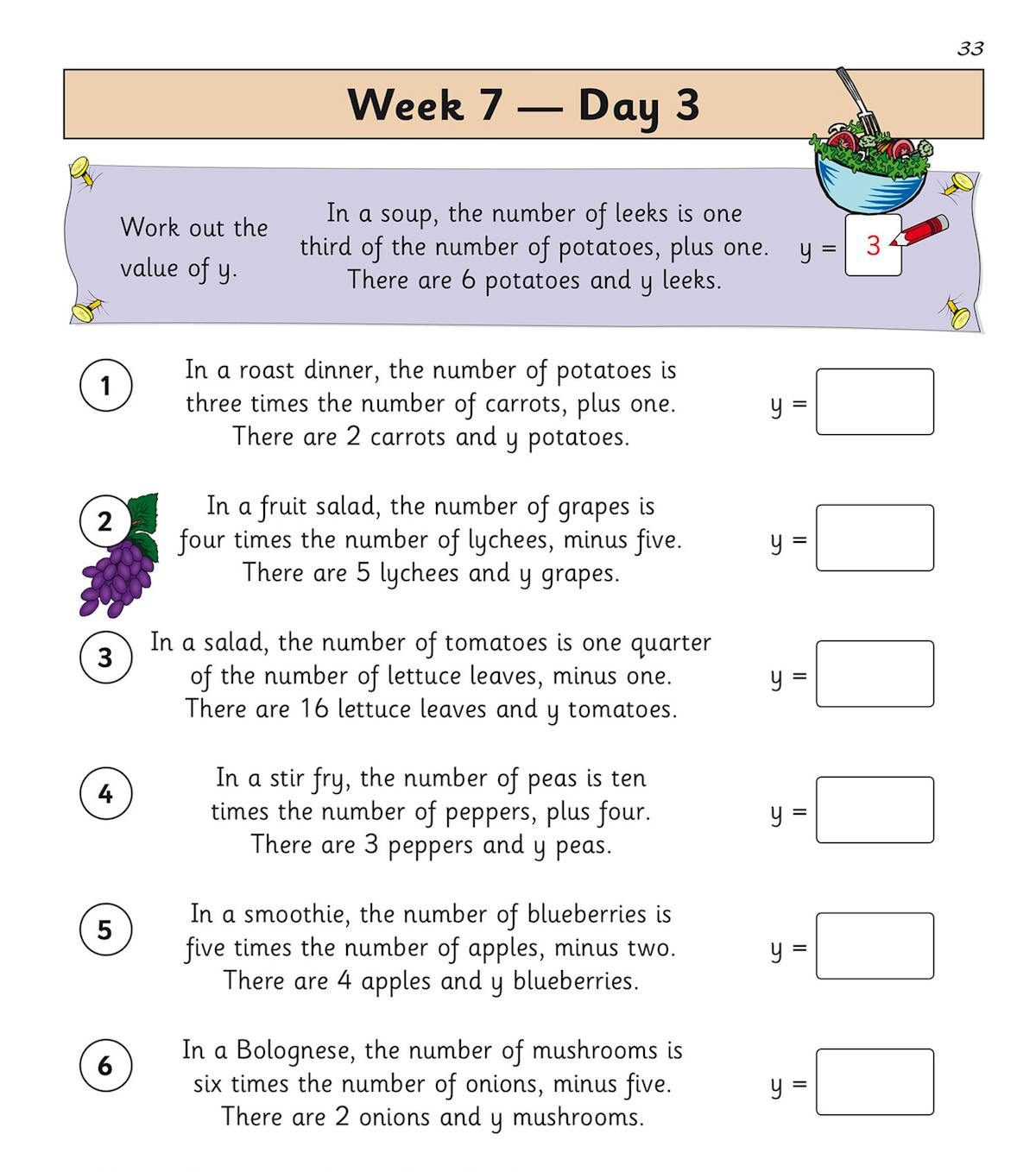 Sample daily practice page showing mental maths word problems with score tracker