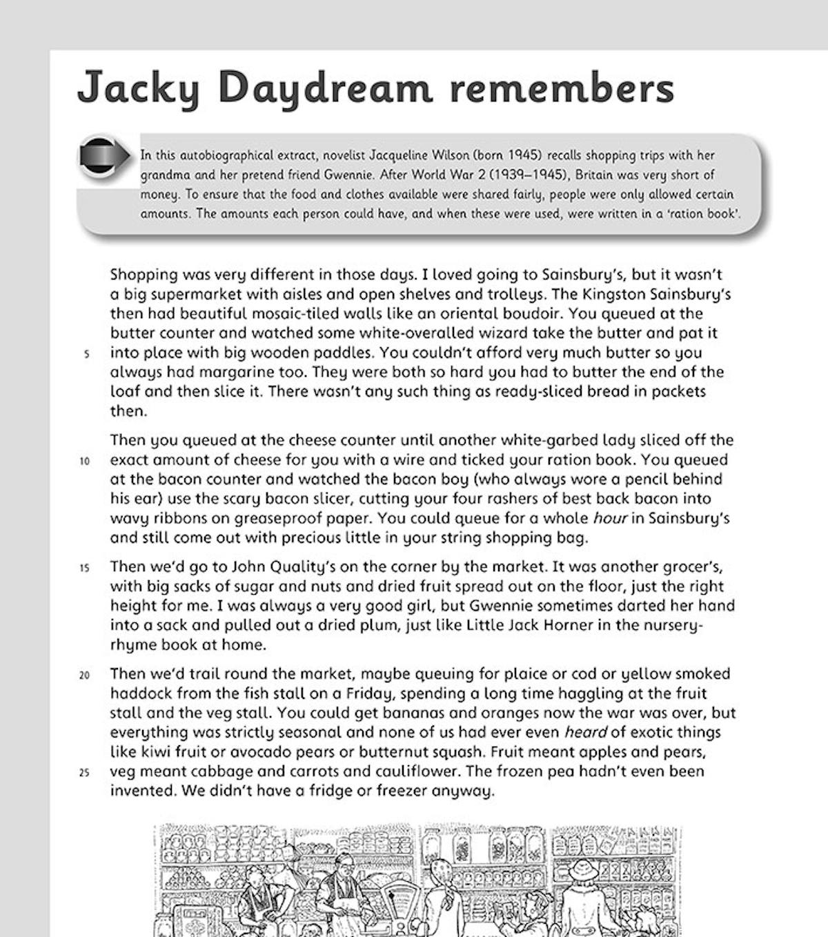Sample page from the Jacqueline Wilson extract with comprehension questions