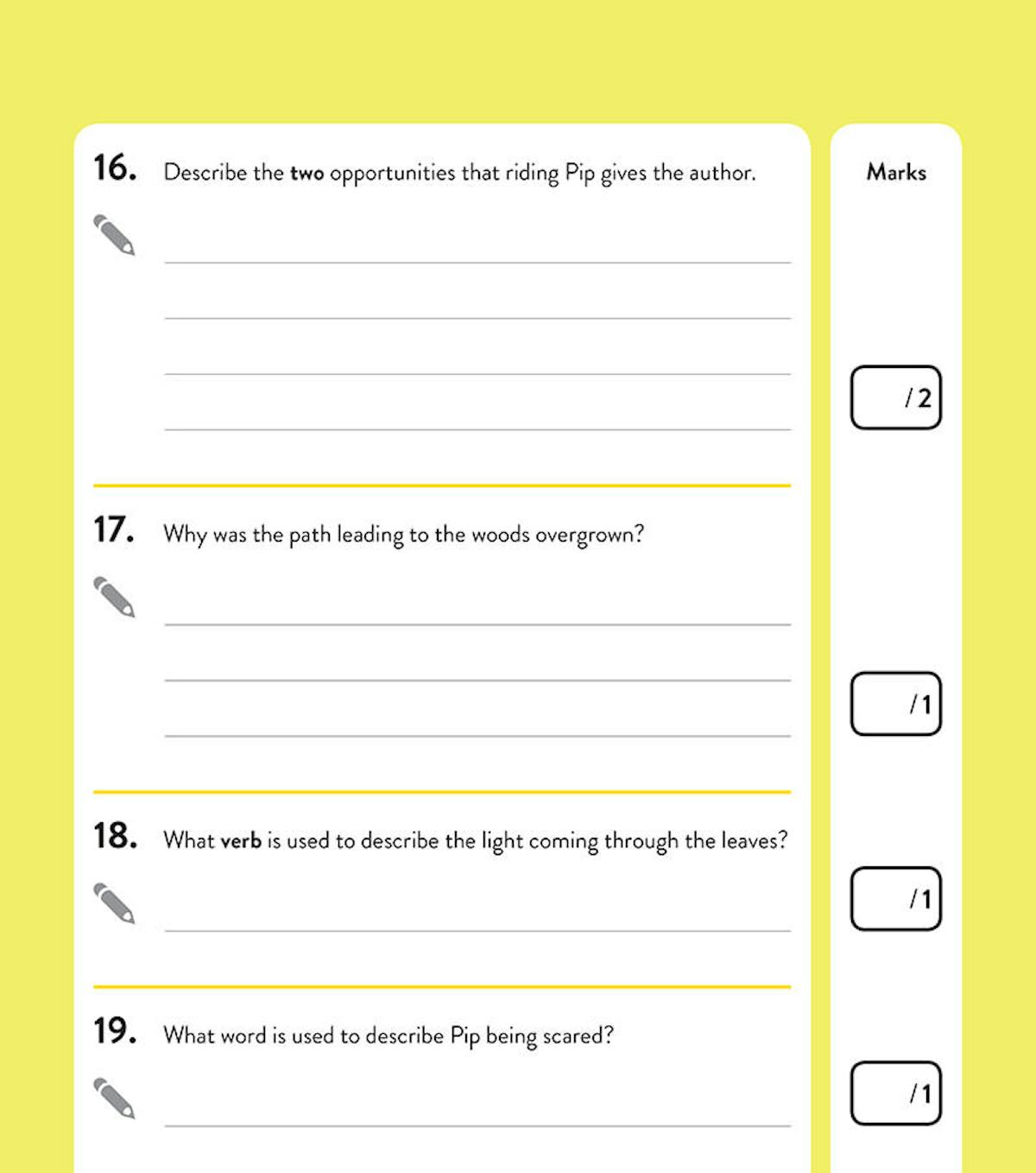 Sample pages from the KS2 Reading comprehension paper showing varied question types