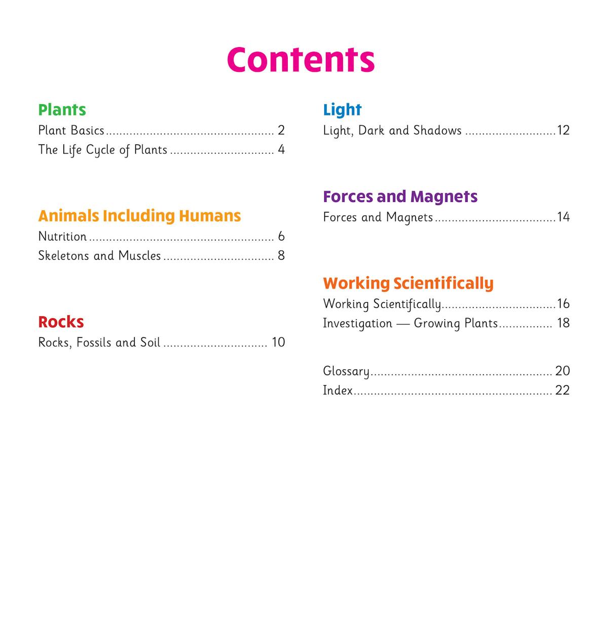 Sample page on Light, Dark and Shadows with diagrams and clear explanations