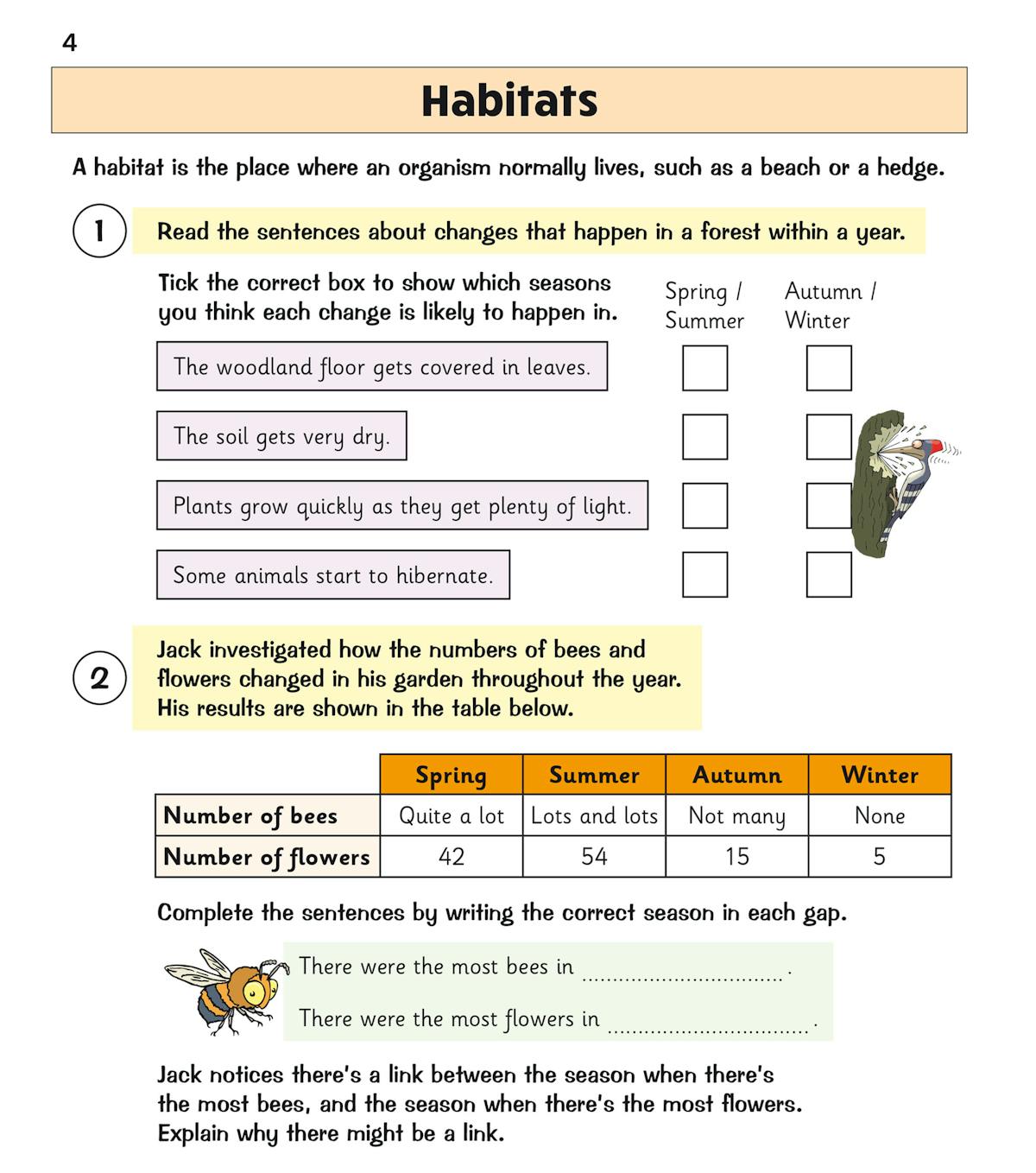 Sample page showing habitat and environmental protection questions