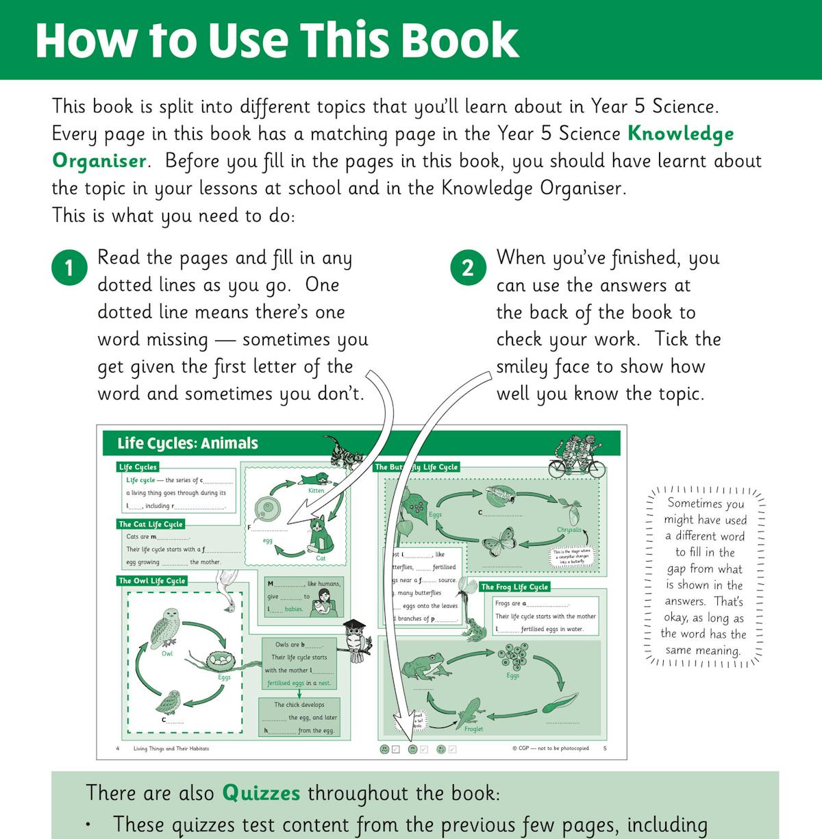 Instructions page showing how to use the Year 5 Science Knowledge Retriever