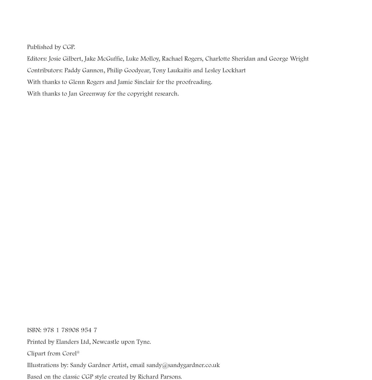 Copyright and publication information page showing CGP editorial and production credits