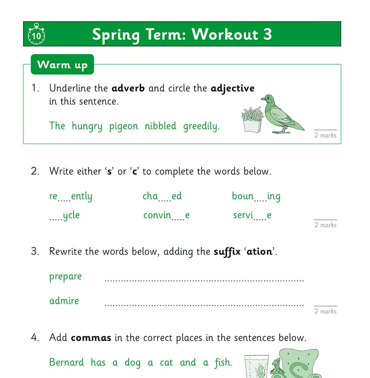 Workout page featuring reading comprehension passage and questions