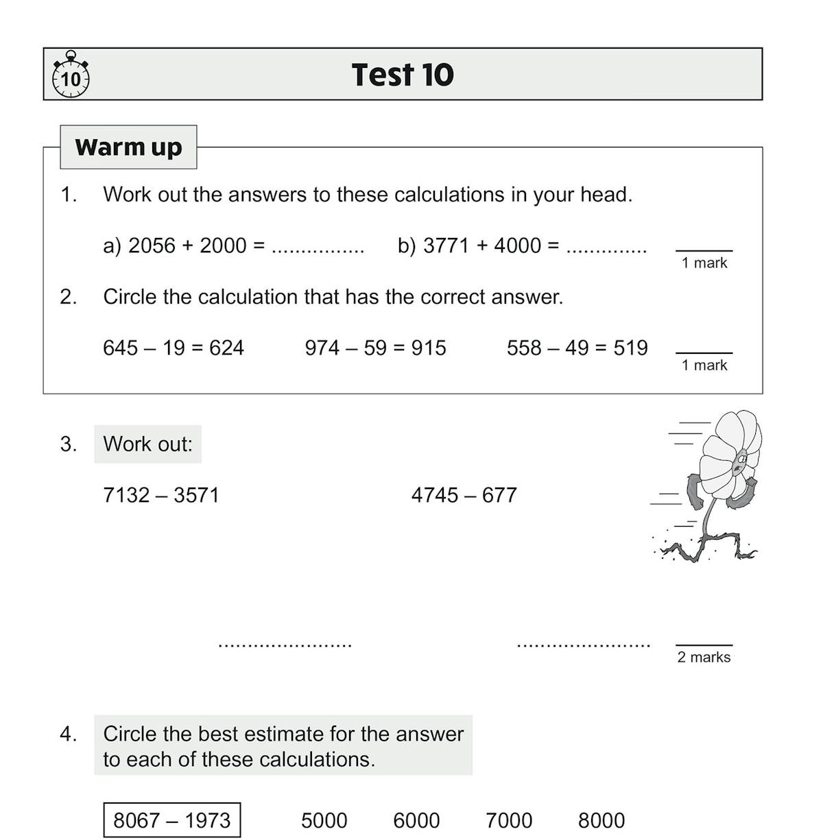 Sample test page showing warm-up and problem-solving questions