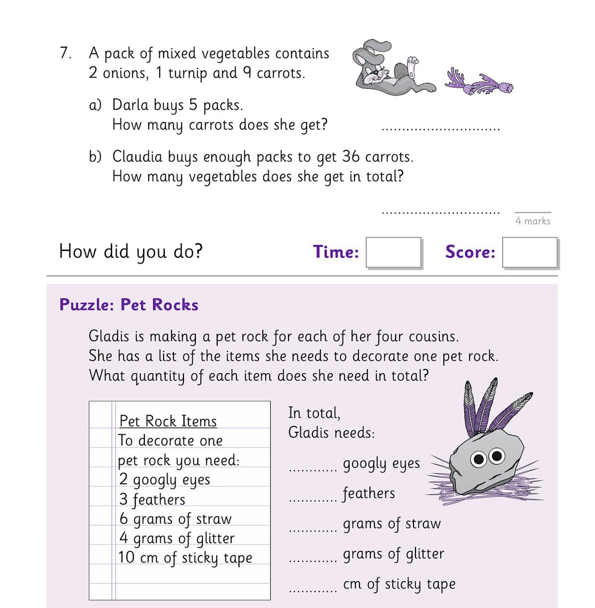 Sample workout page with word problems and puzzle