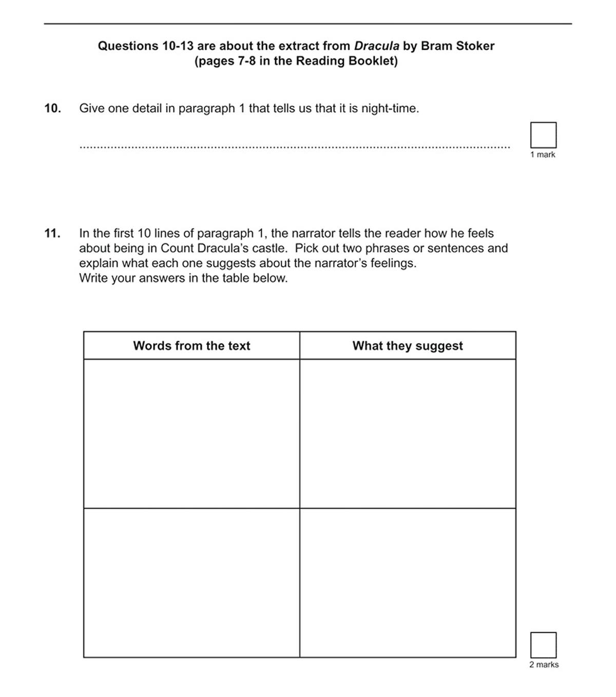 Extract from Dracula by Bram Stoker with accompanying questions