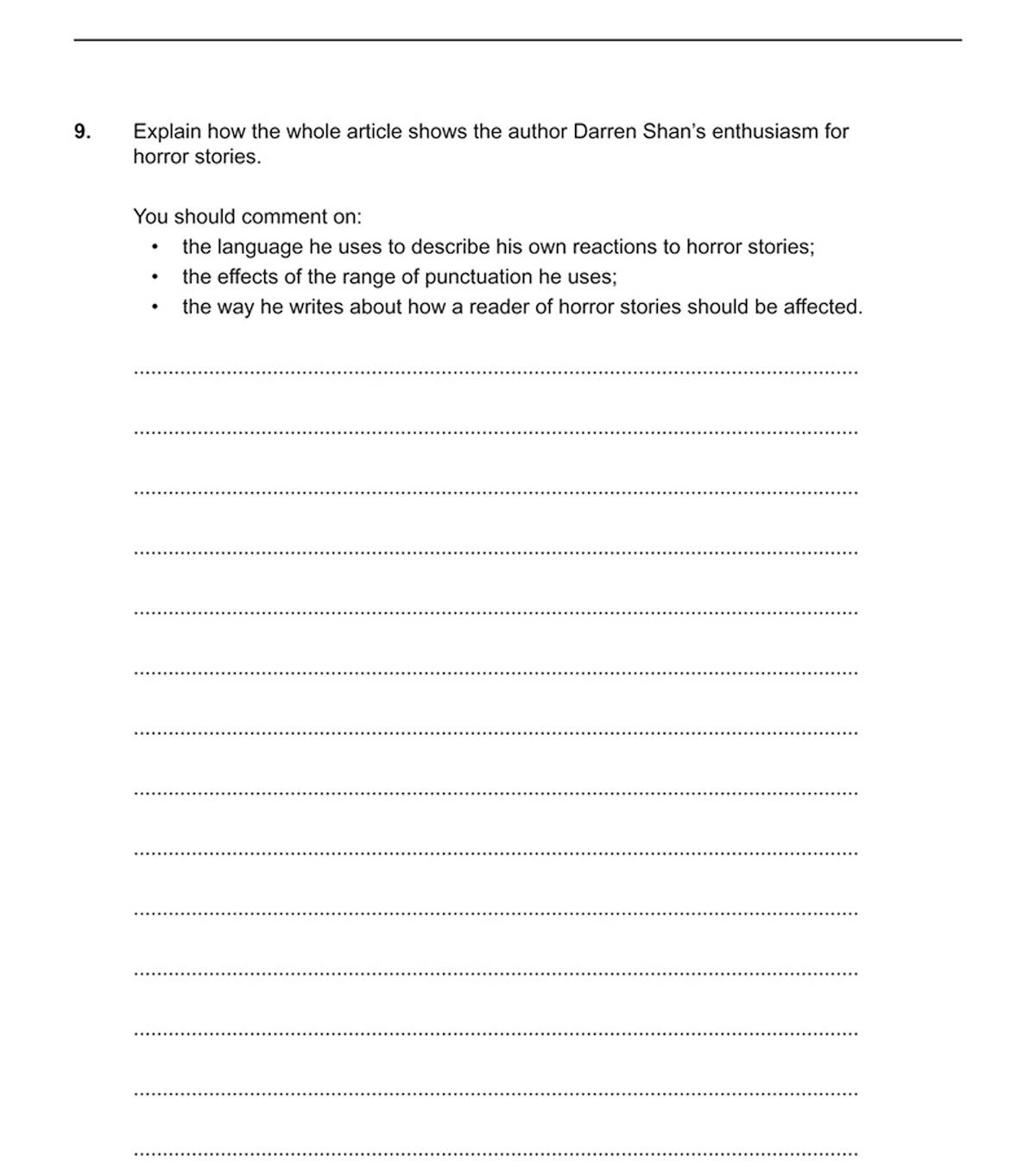 Sample reading comprehension questions from the practice papers