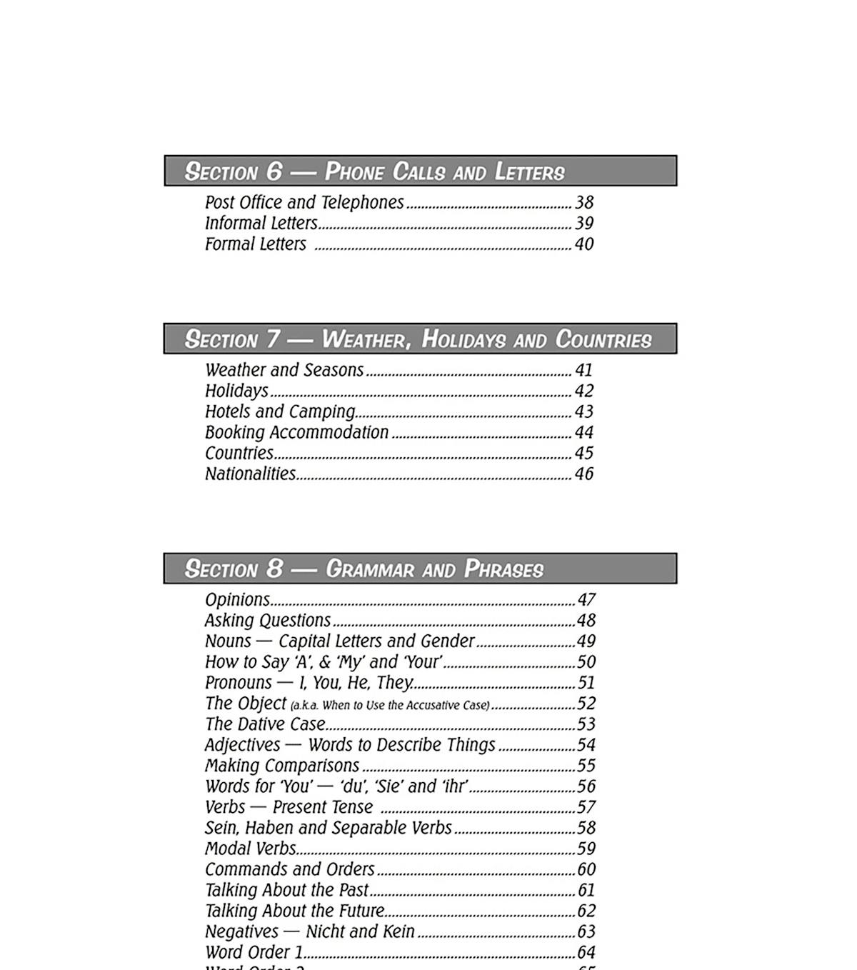 Inside page showing German grammar exercises and vocabulary practice