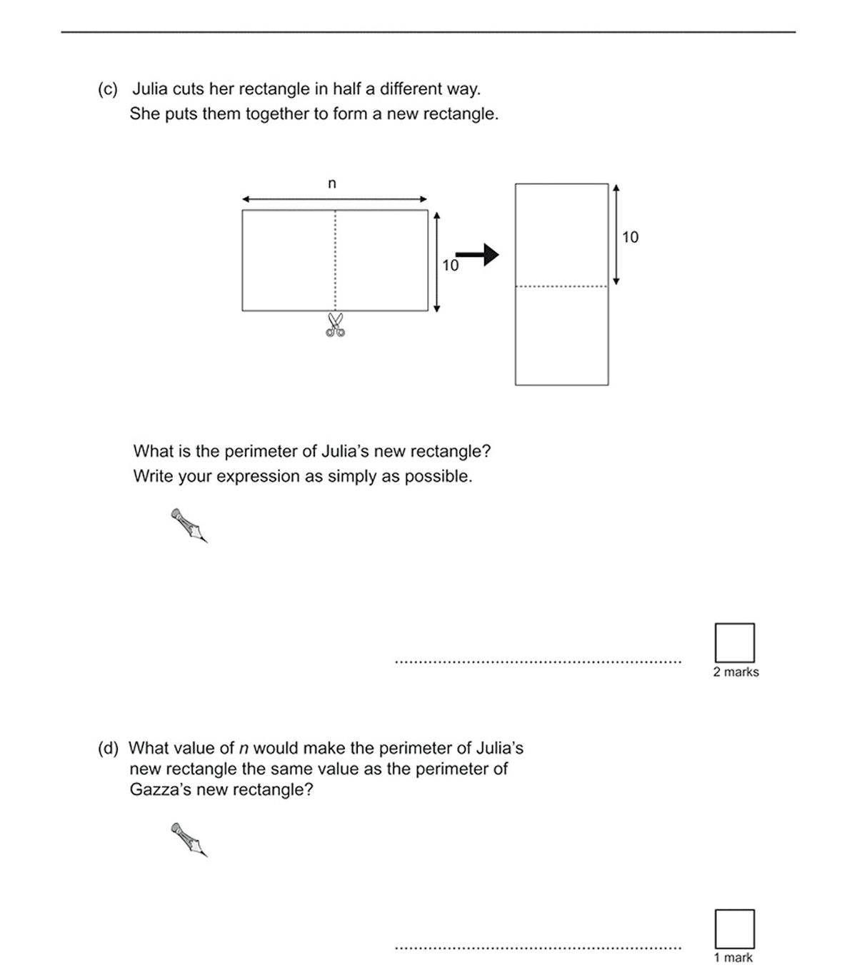 Geometry problem with diagrams showing rectangle transformations and perimeter calculation tasks