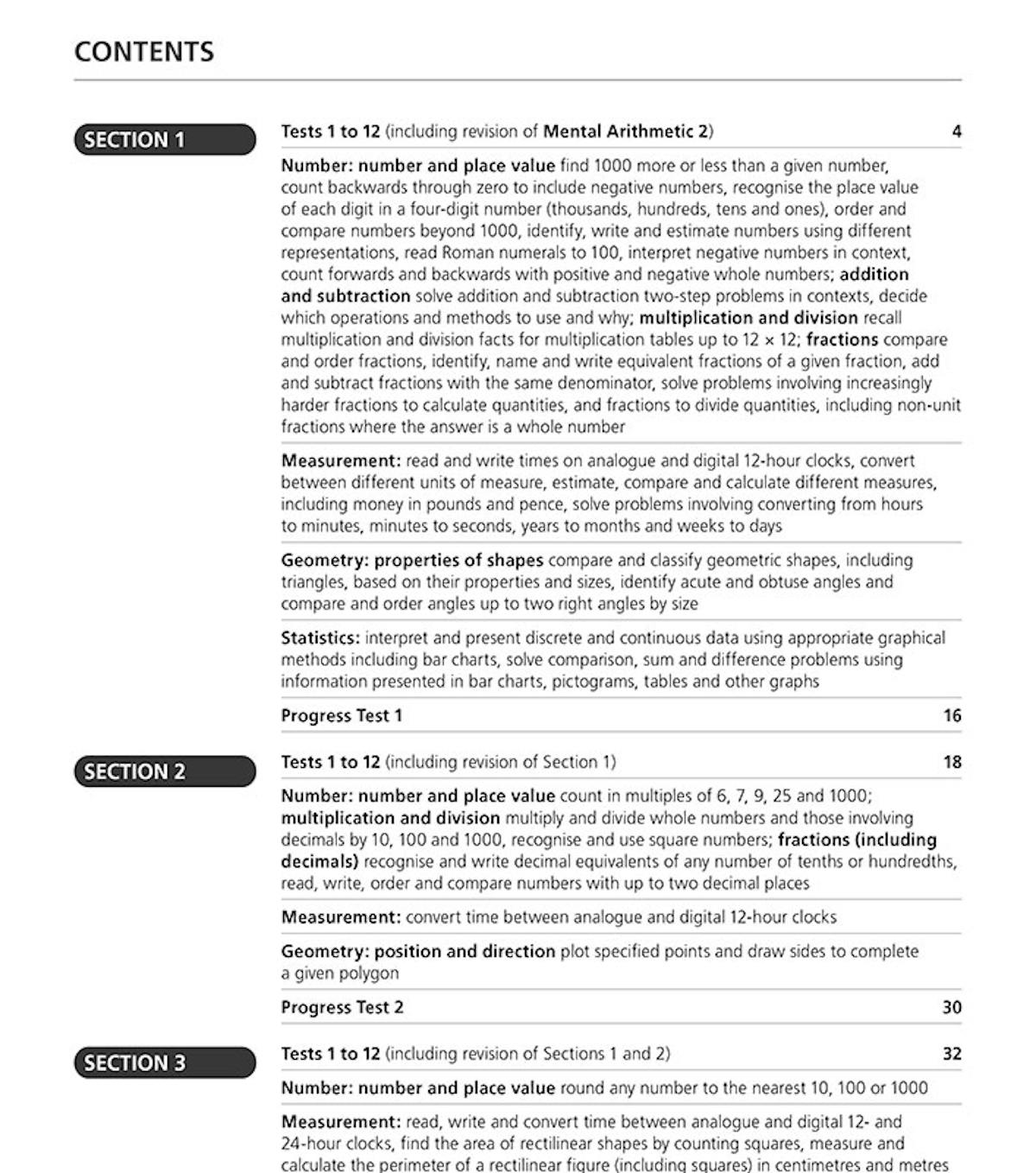 Contents page listing three sections and check-up tests with detailed topic coverage