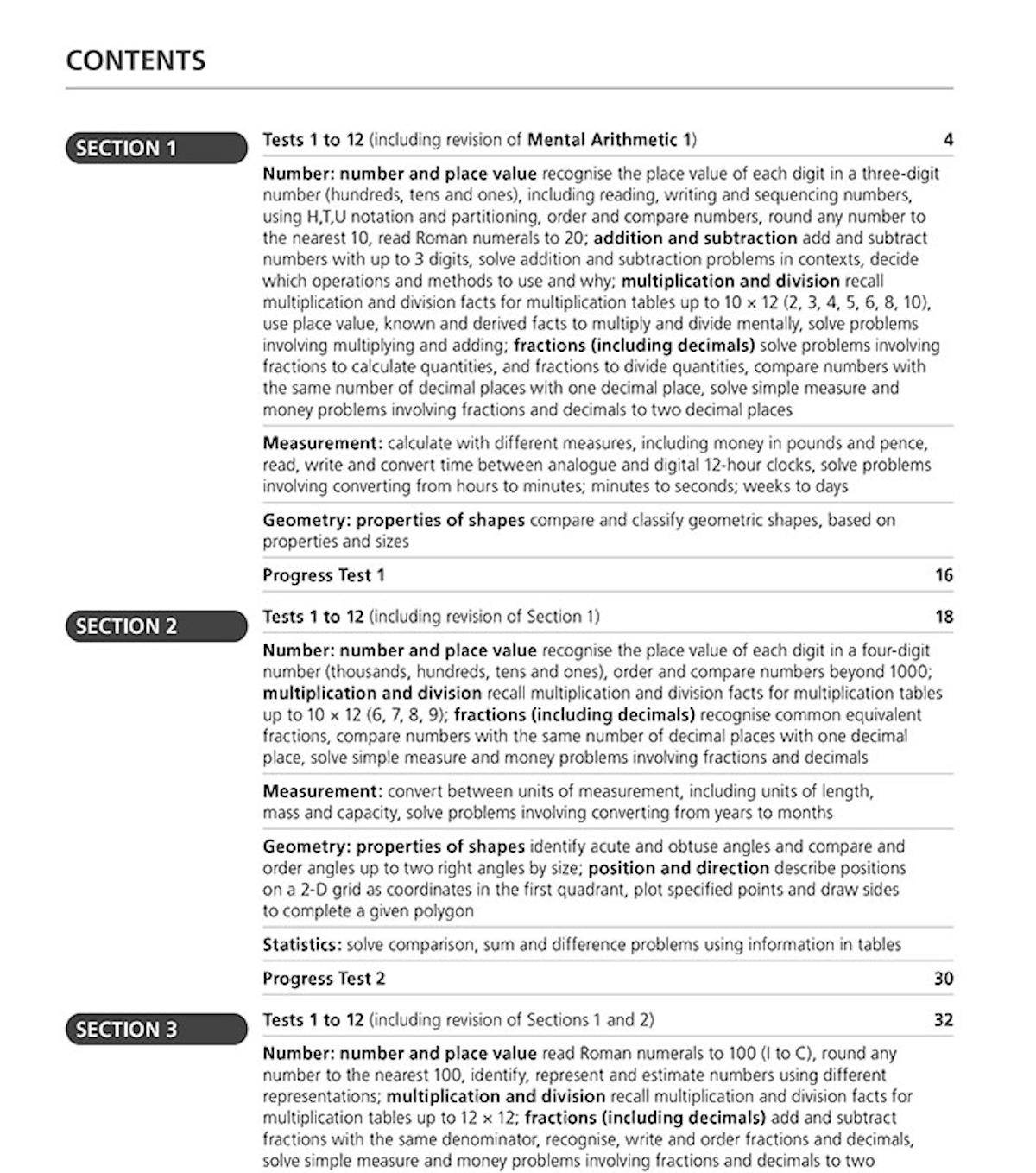 Contents page showing the three sections and Check-up Tests in Mental Arithmetic Book 2