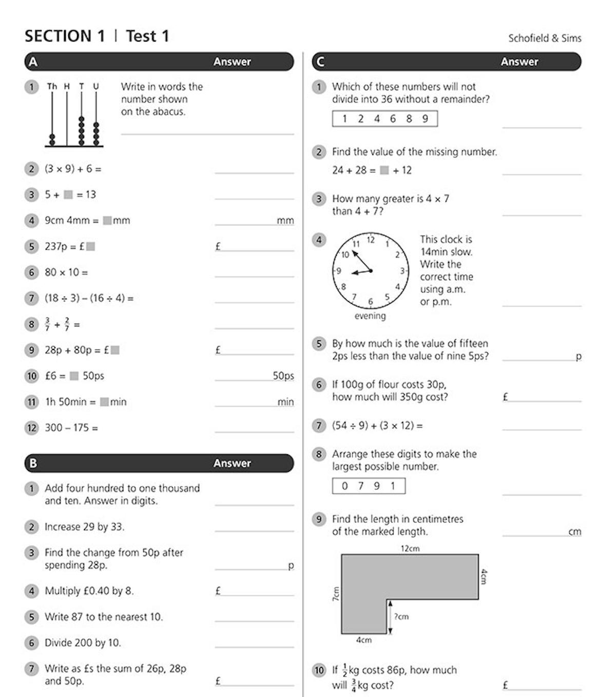Check-up Test page from Mental Arithmetic Book 3 focusing on number skills