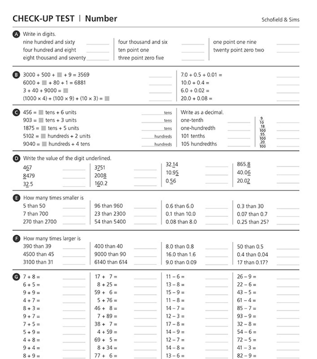 Sample test page from Mental Arithmetic Book 3 showing Section 1 Test 1 layout