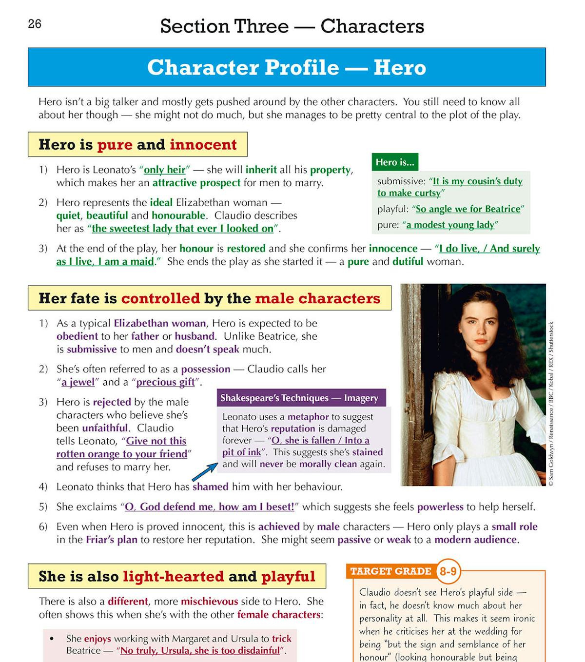 Contents page showing sections on Context and Themes, Shakespeare's Techniques, and Exam Advice