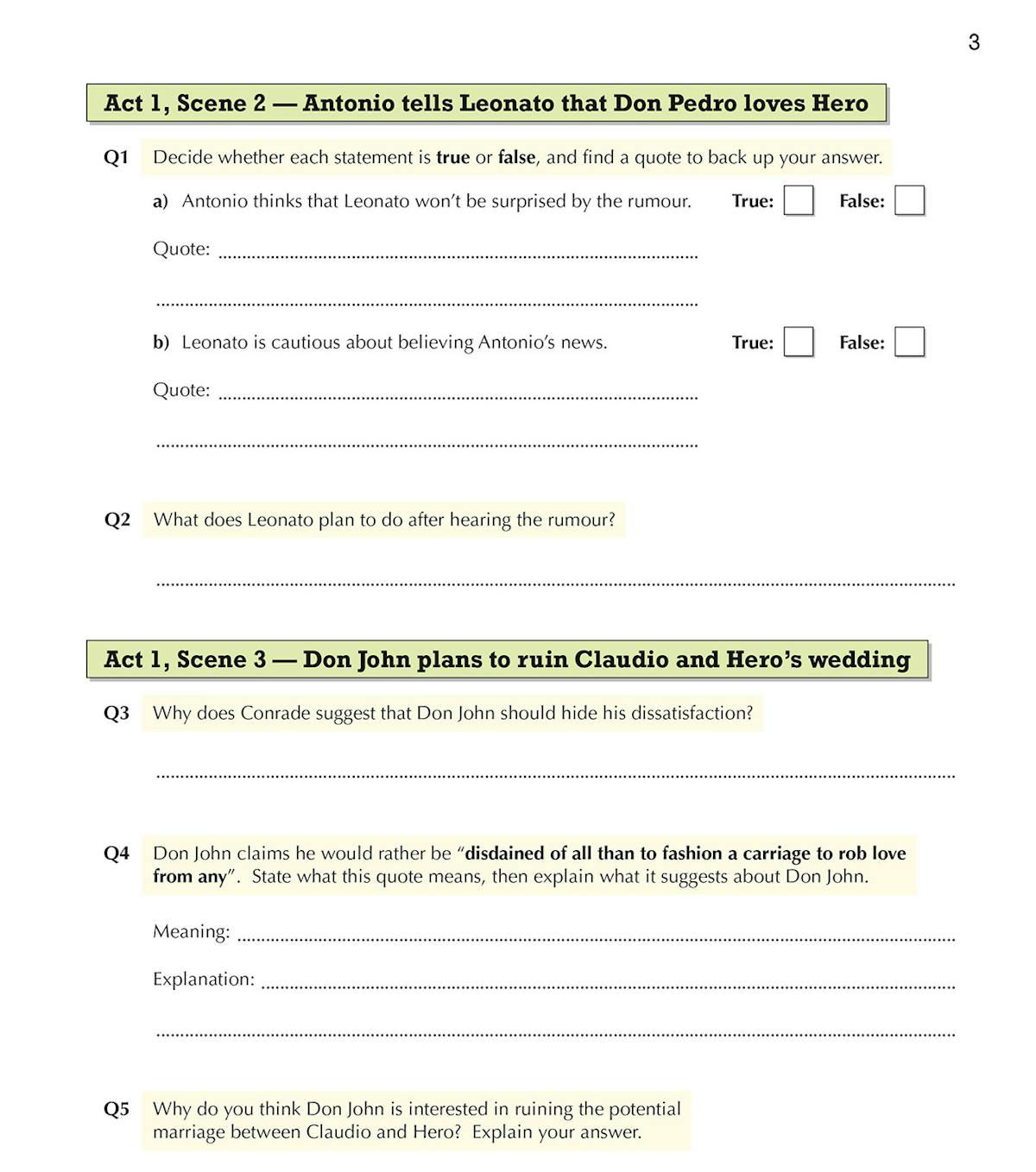 Introduction page explaining how to use the Much Ado About Nothing Workbook