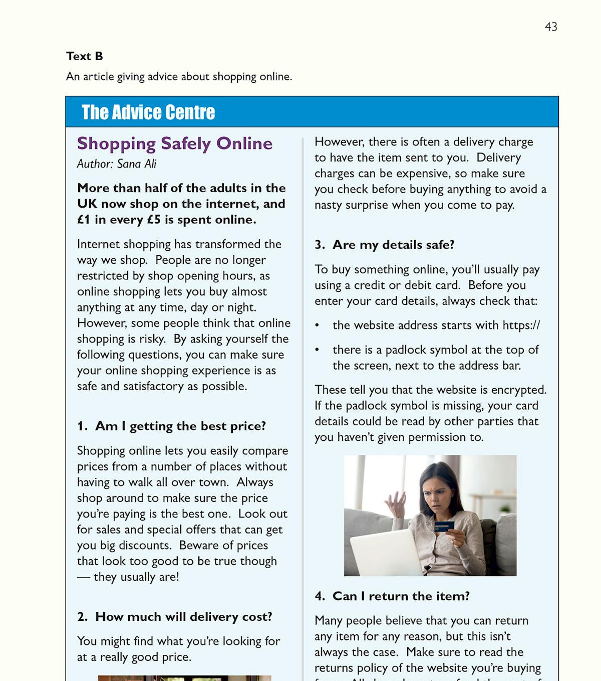 Inside pages showing writing structure and planning guidance for Functional Skills English Level 1