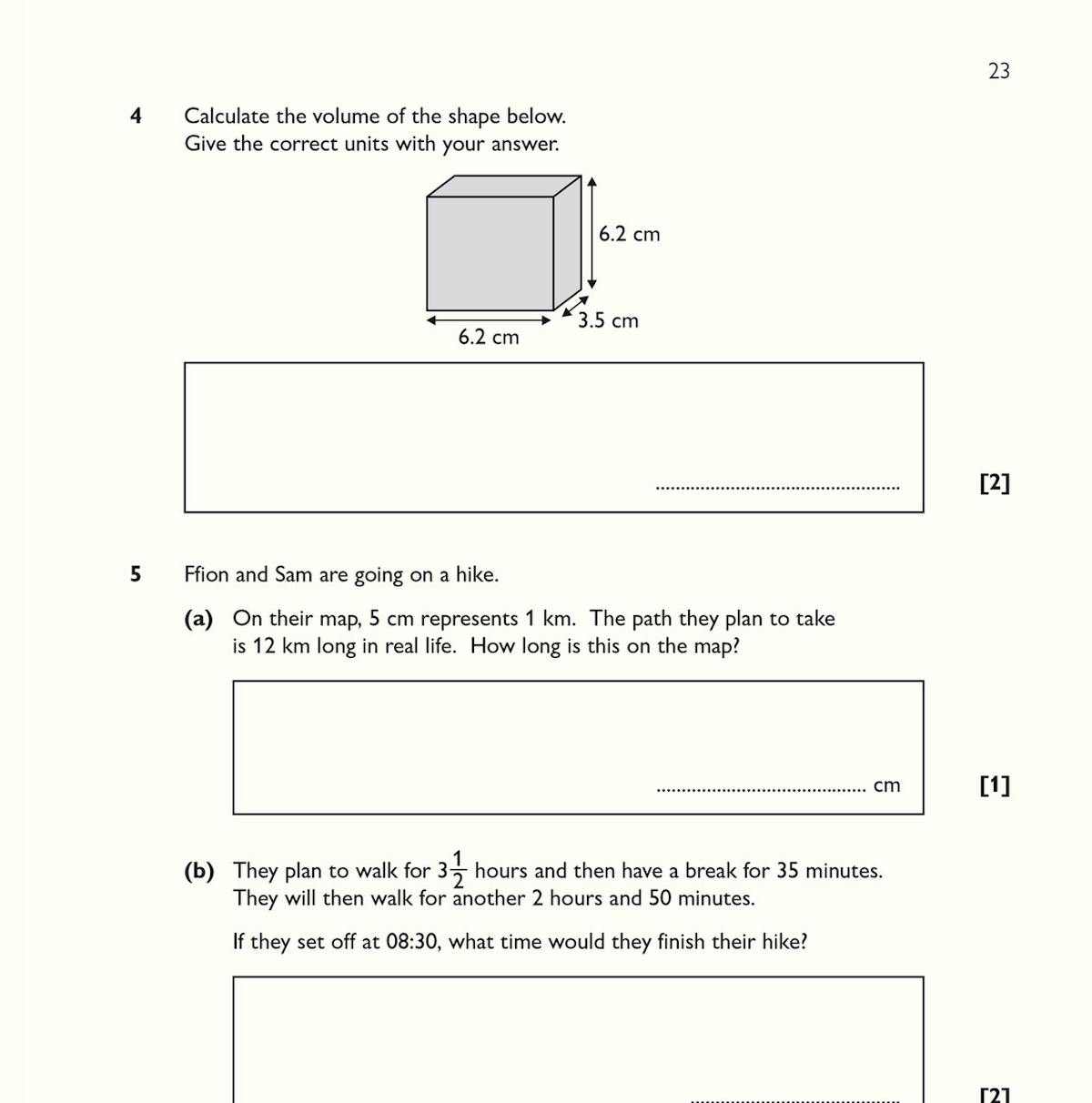 Sample page showing Measures, Shape and Space Test 2 with calculator instructions