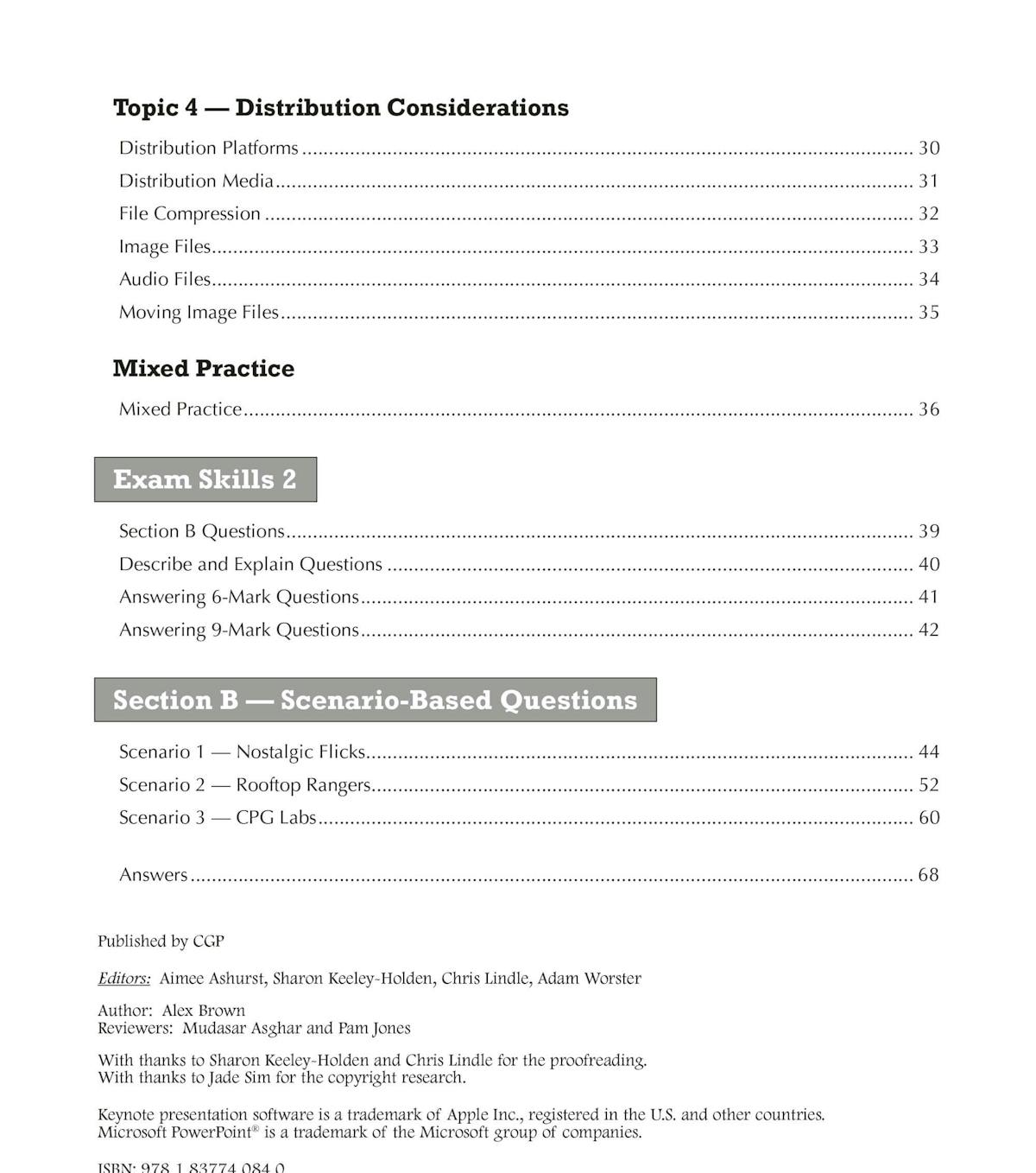 Contents page showing topic structure and exam skills sections