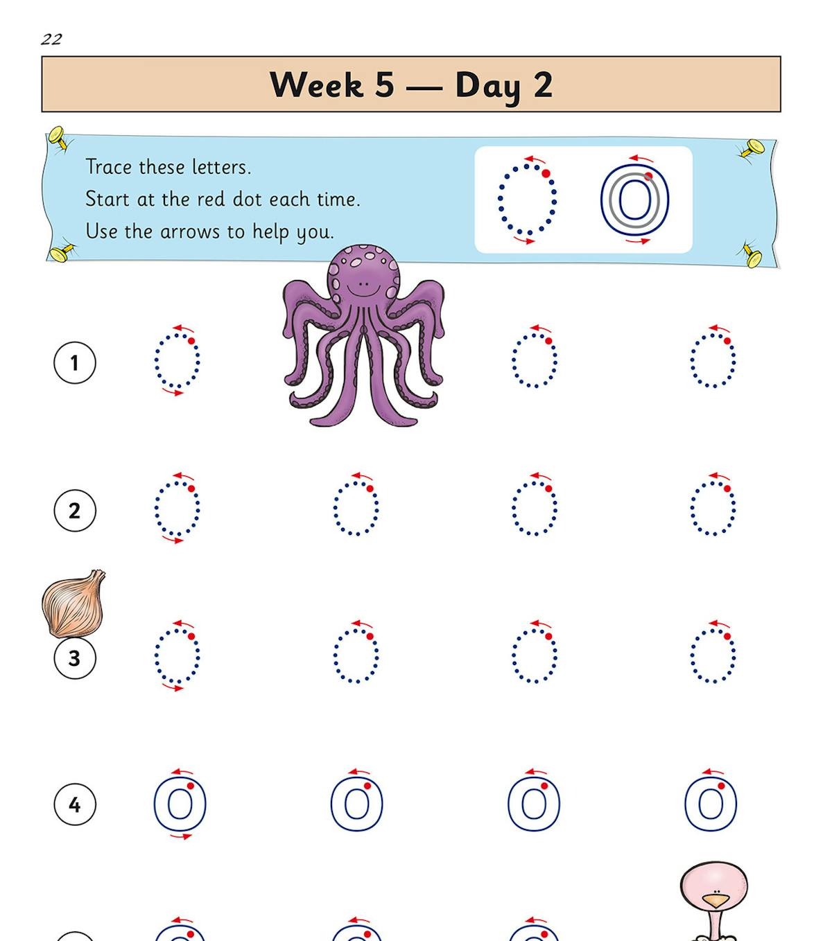 Inside page showing letter C tracing practice with animal illustrations