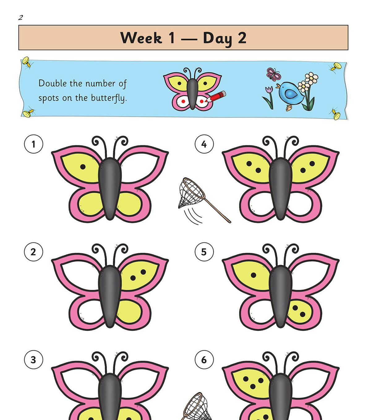 Sample page with butterfly doubling activity and score box