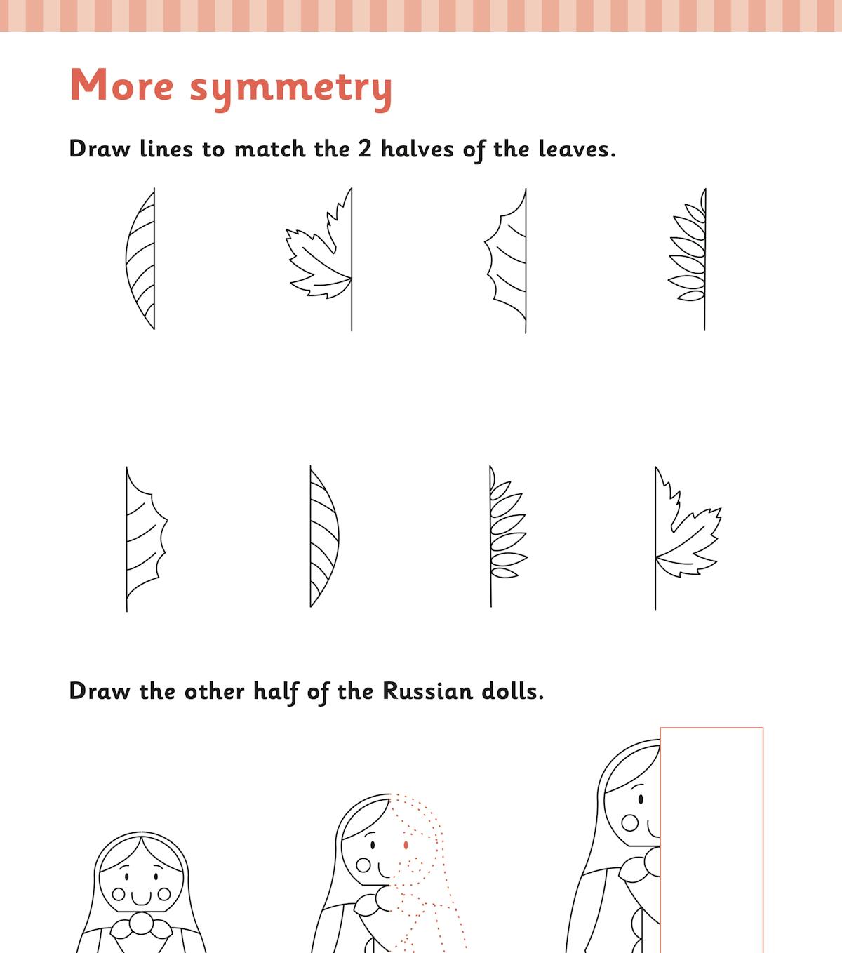Symmetry exercises with leaves and Russian dolls