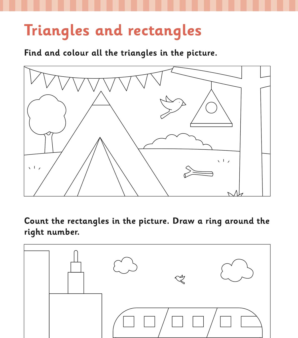 Activity page showing triangles and rectangles identification tasks