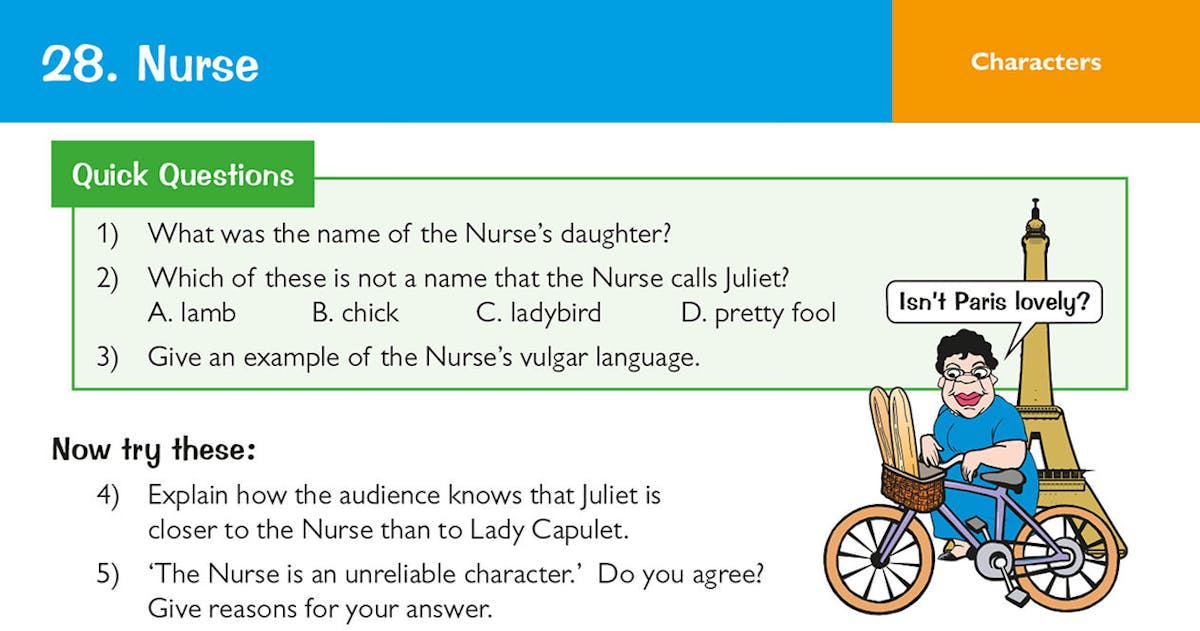 Front of a Nurse character card showing quick questions and harder analytical tasks