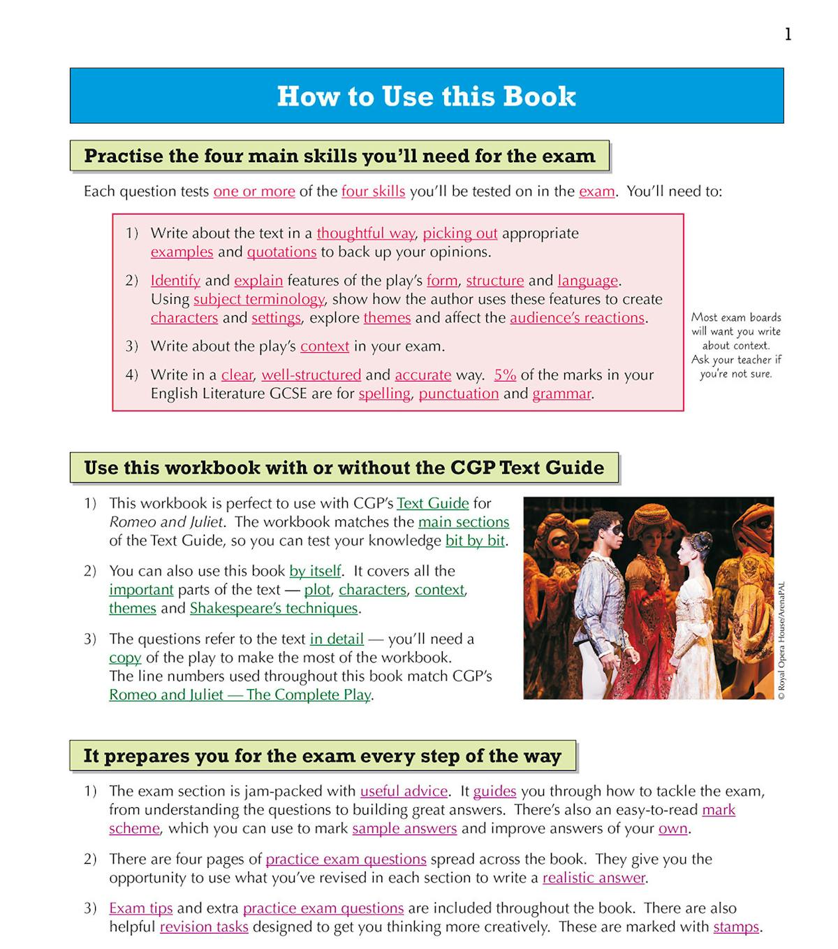 Introduction page explaining how to use the Romeo and Juliet workbook