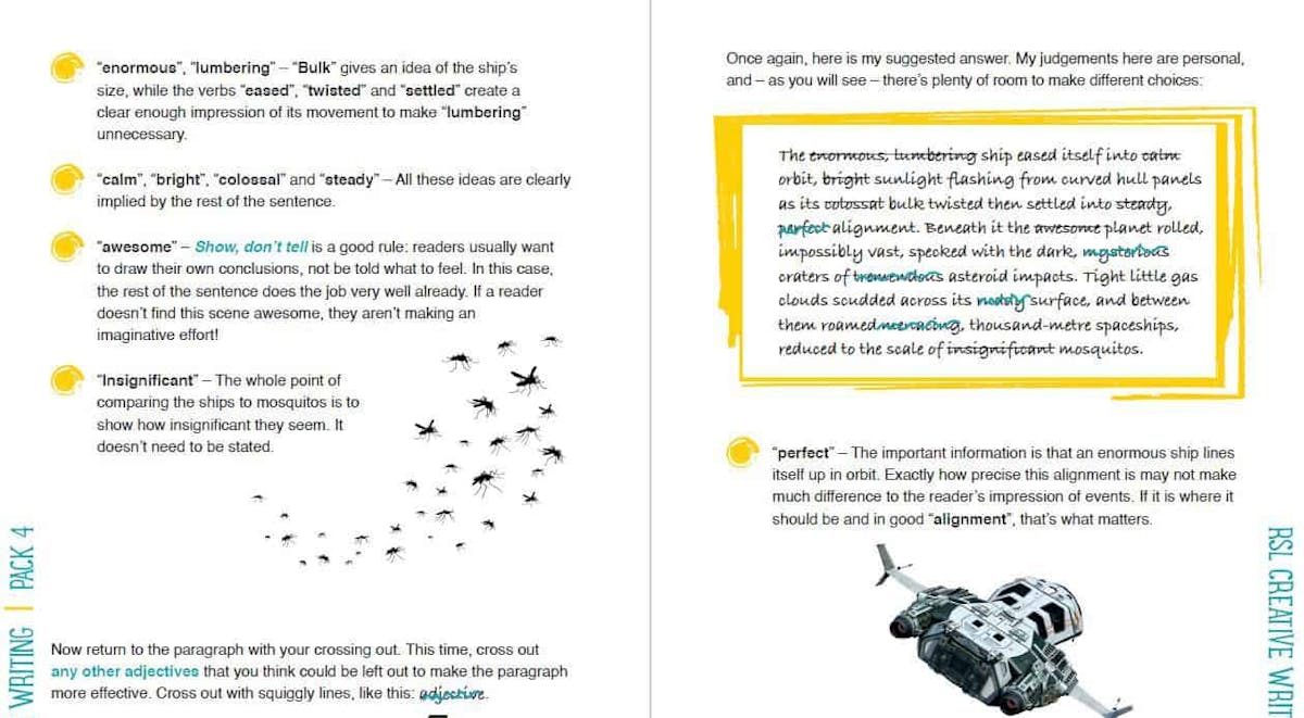 Sample pages demonstrating effective word choice and technique for improving sentence quality