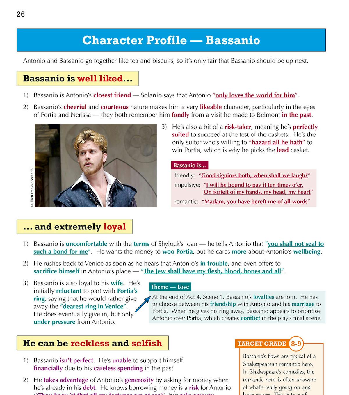 The Merchant of Venice Text Guide showing character analysis and theme exploration pages