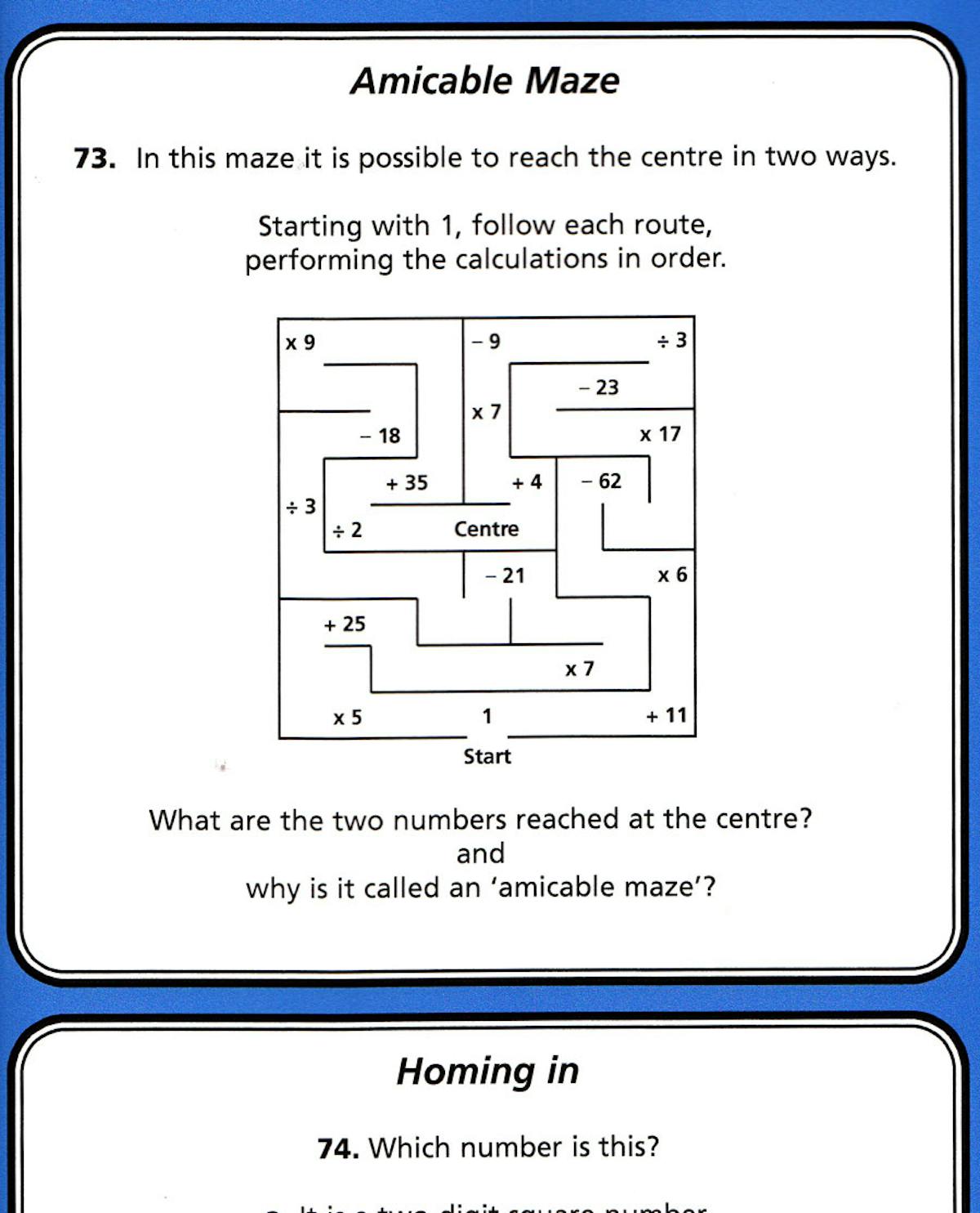 Sample puzzle pages from The Number Detective showing mathematical clues and problem-solving challenges