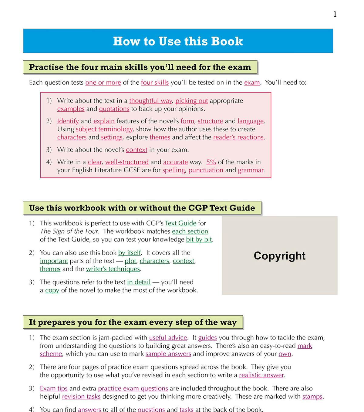 Introduction page explaining how to use the workbook and the four key exam skills