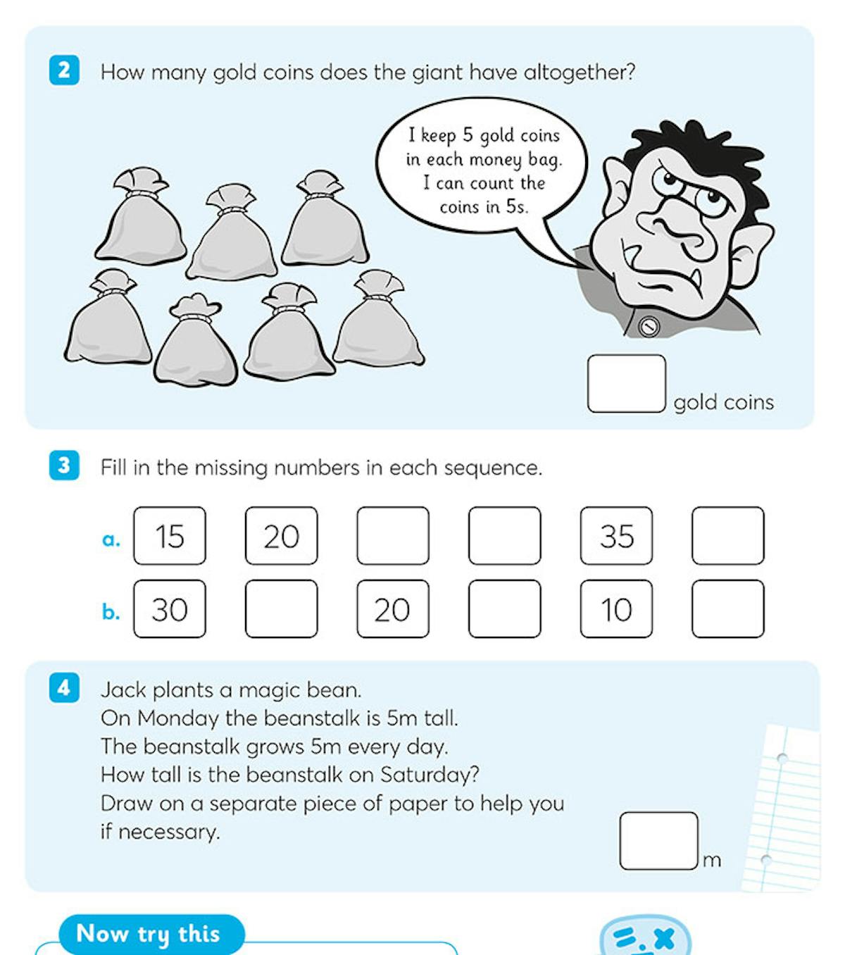 Problem-solving activities including counting coins and story problems