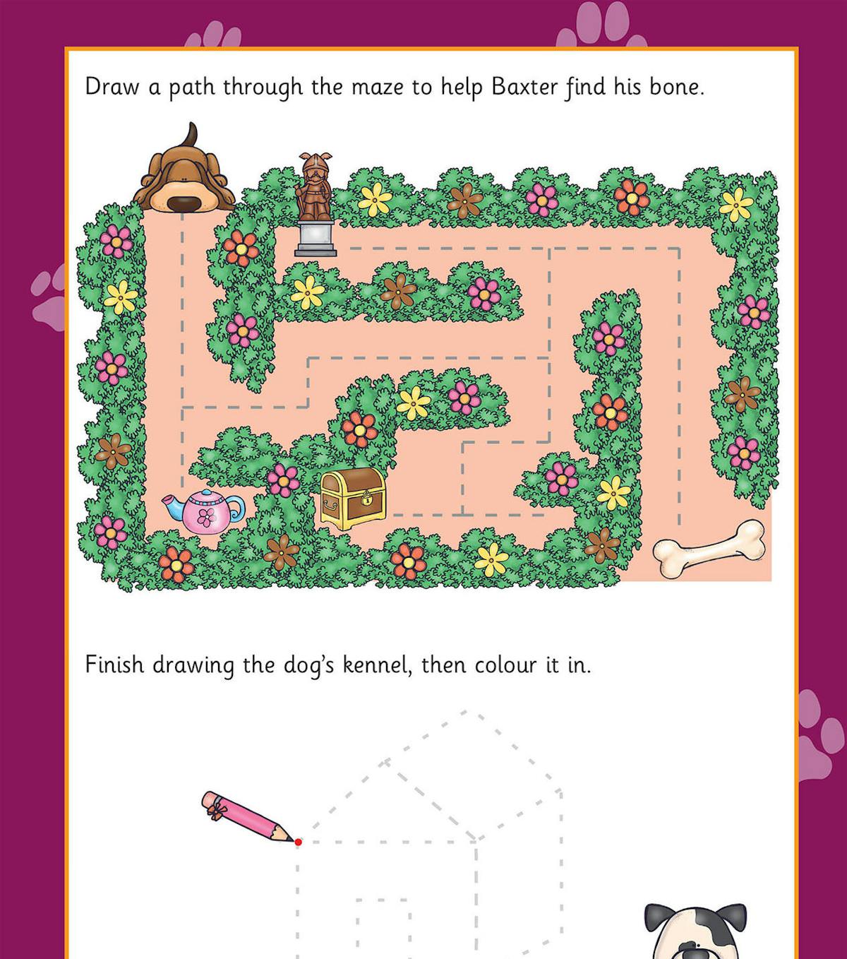 Sample activity page with maze and drawing tasks