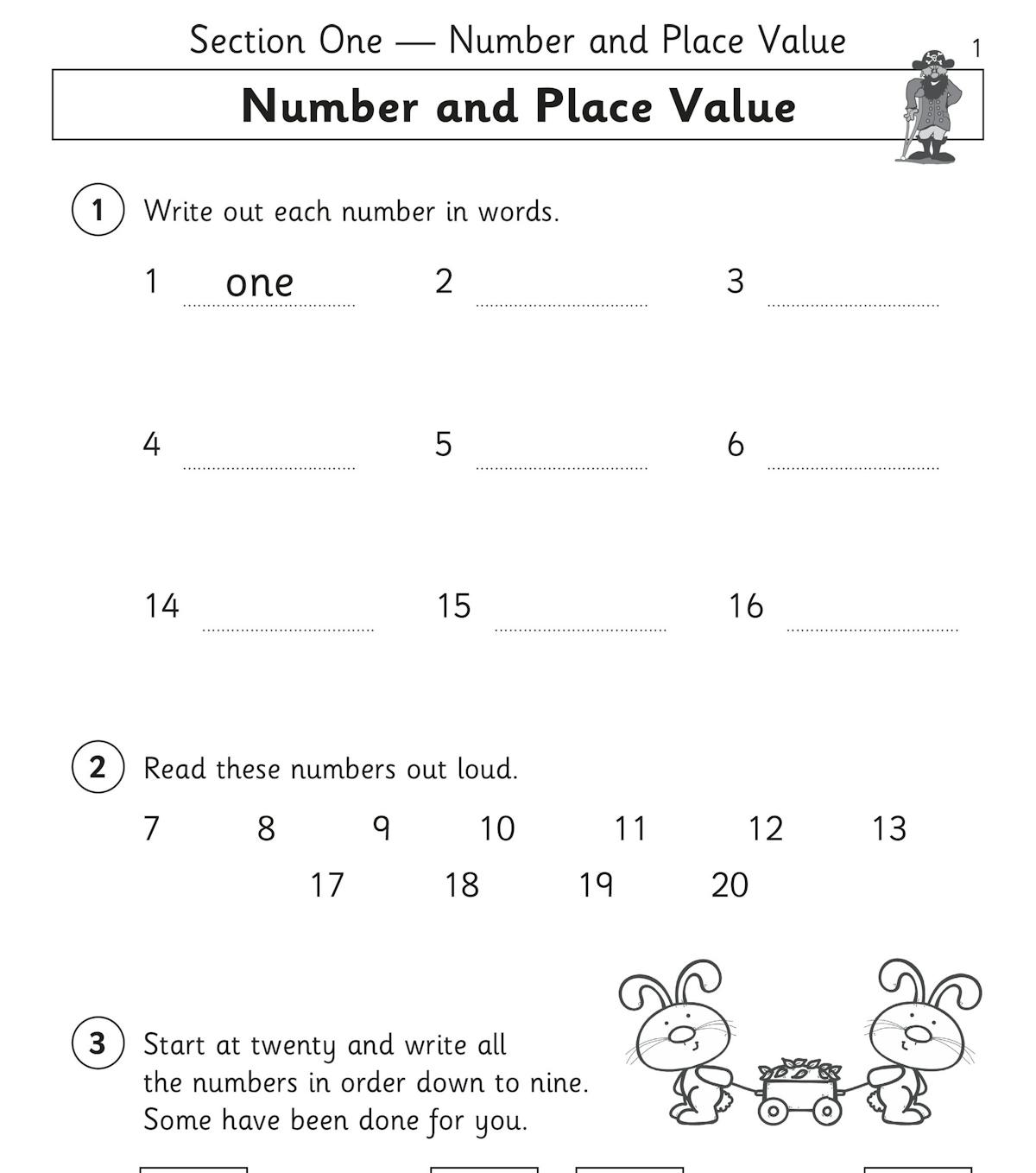Sample page from Year 1 Maths Workout Book showing simple, friendly practice exercises