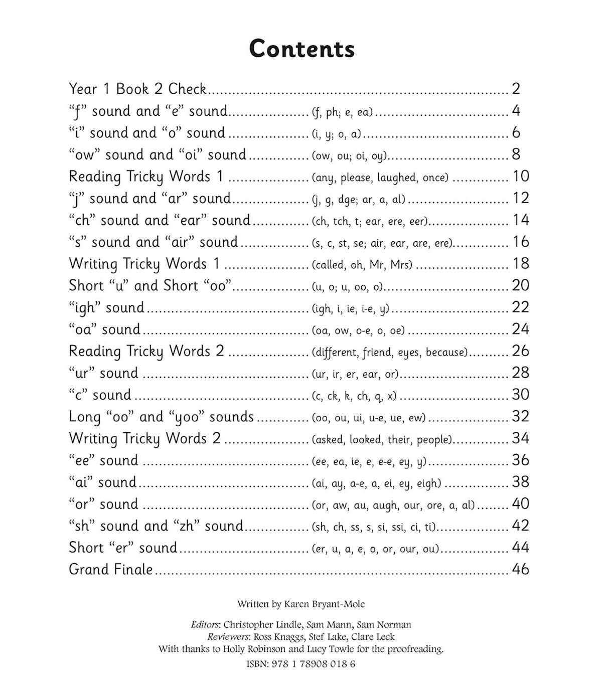 Contents page listing all phonics topics covered in Book 3