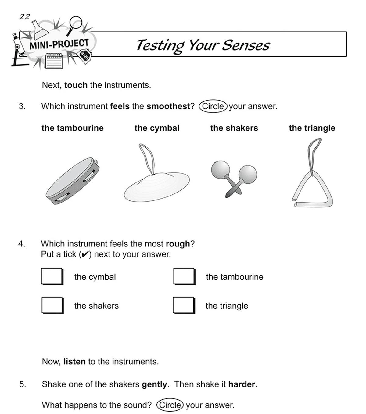 Continuation of the Testing Your Senses mini-project showing sensory activities